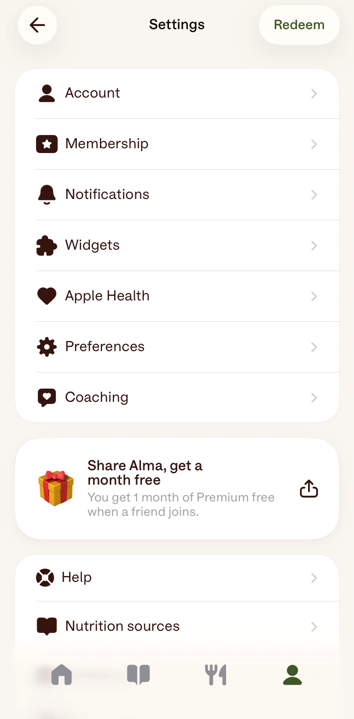 Alma Screen screen in the Preferences flow