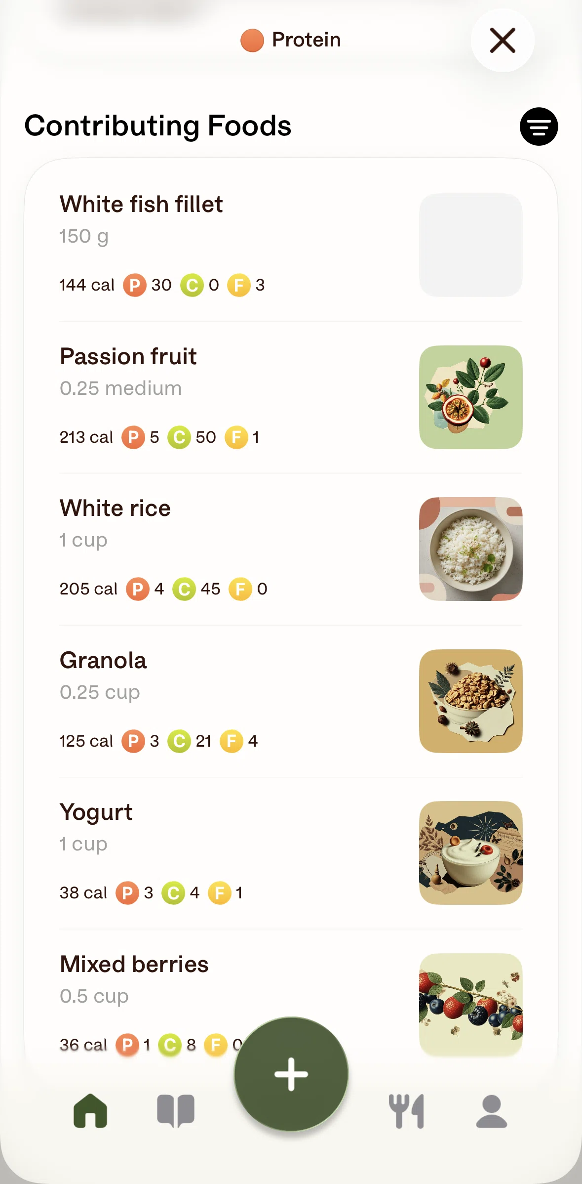 Alma Screen screen in the Sorting contributing foods flow