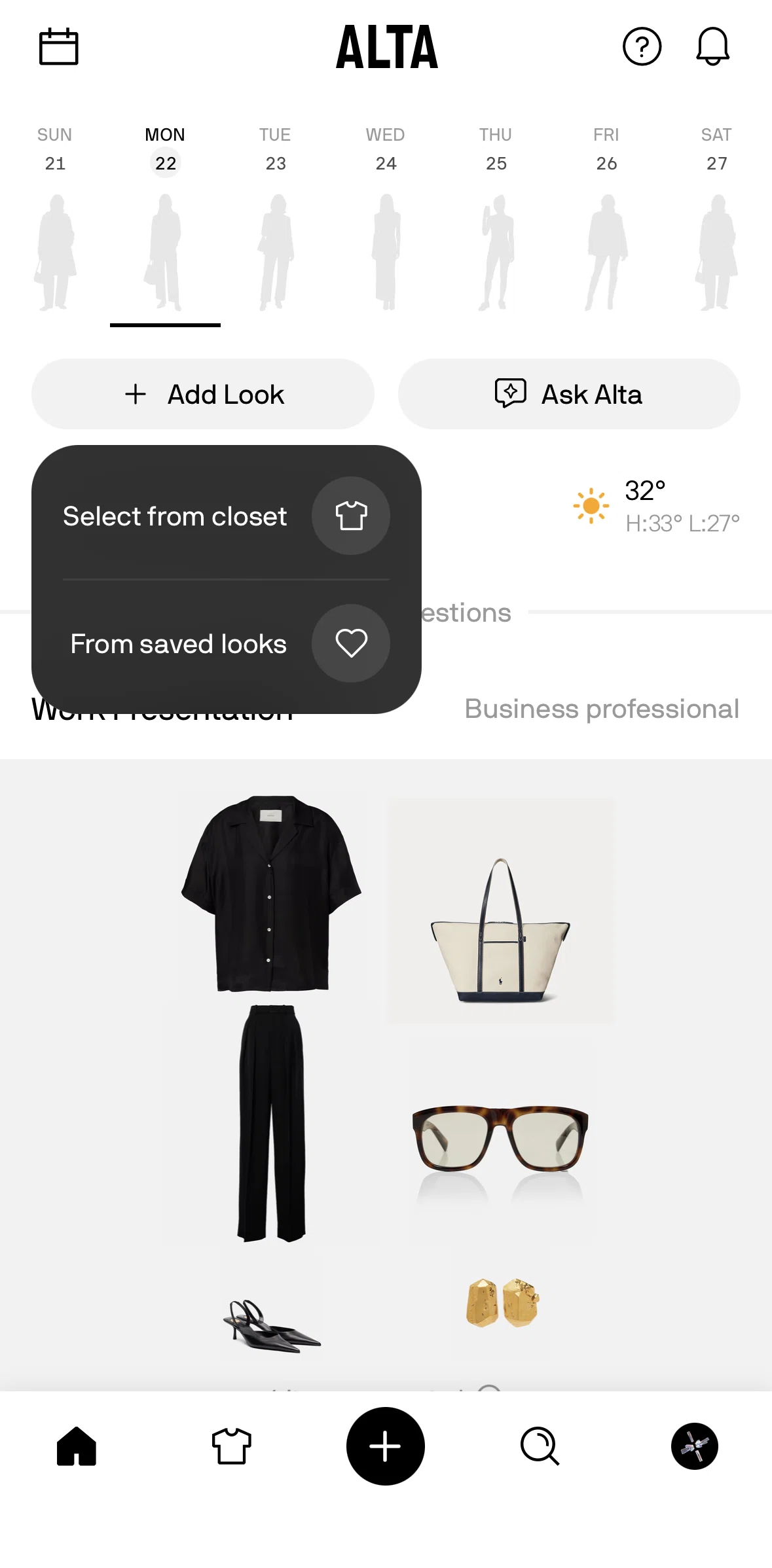 Alta Screen screen in the Adding a look (saved looks) flow