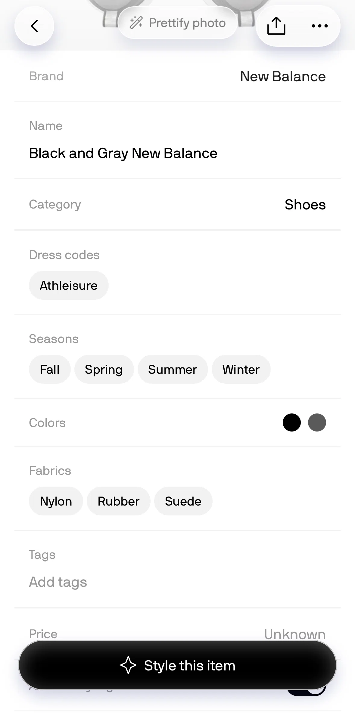 Alta Screen screen in the Adding a tag (closet) flow