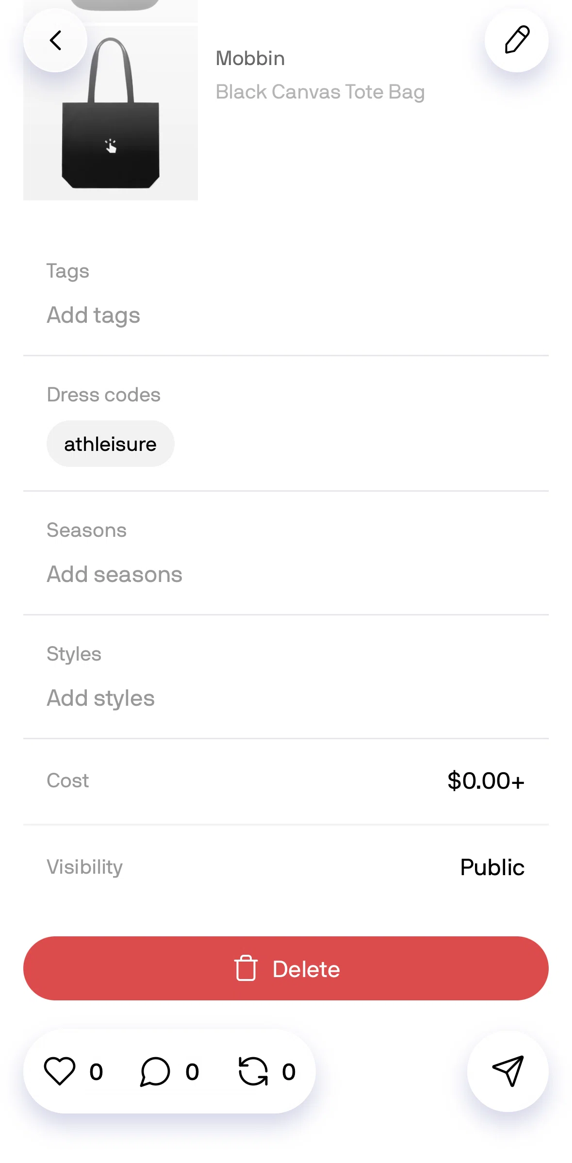 Alta Screen screen in the Adding tags (look detail) flow