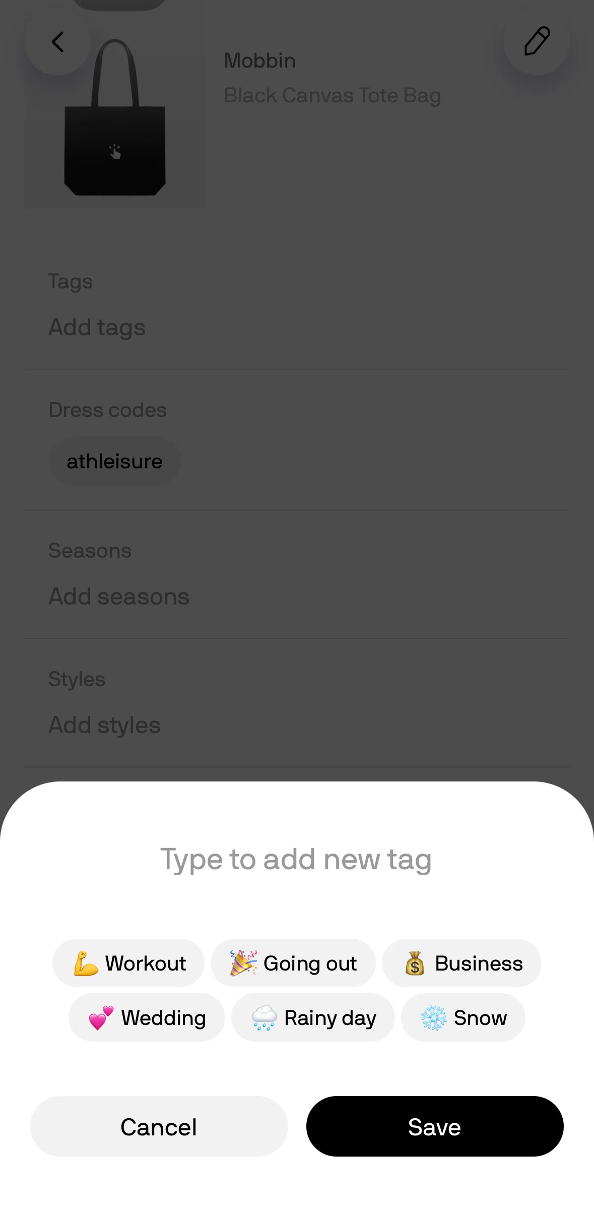 Alta Screen screen in the Creating a tag flow