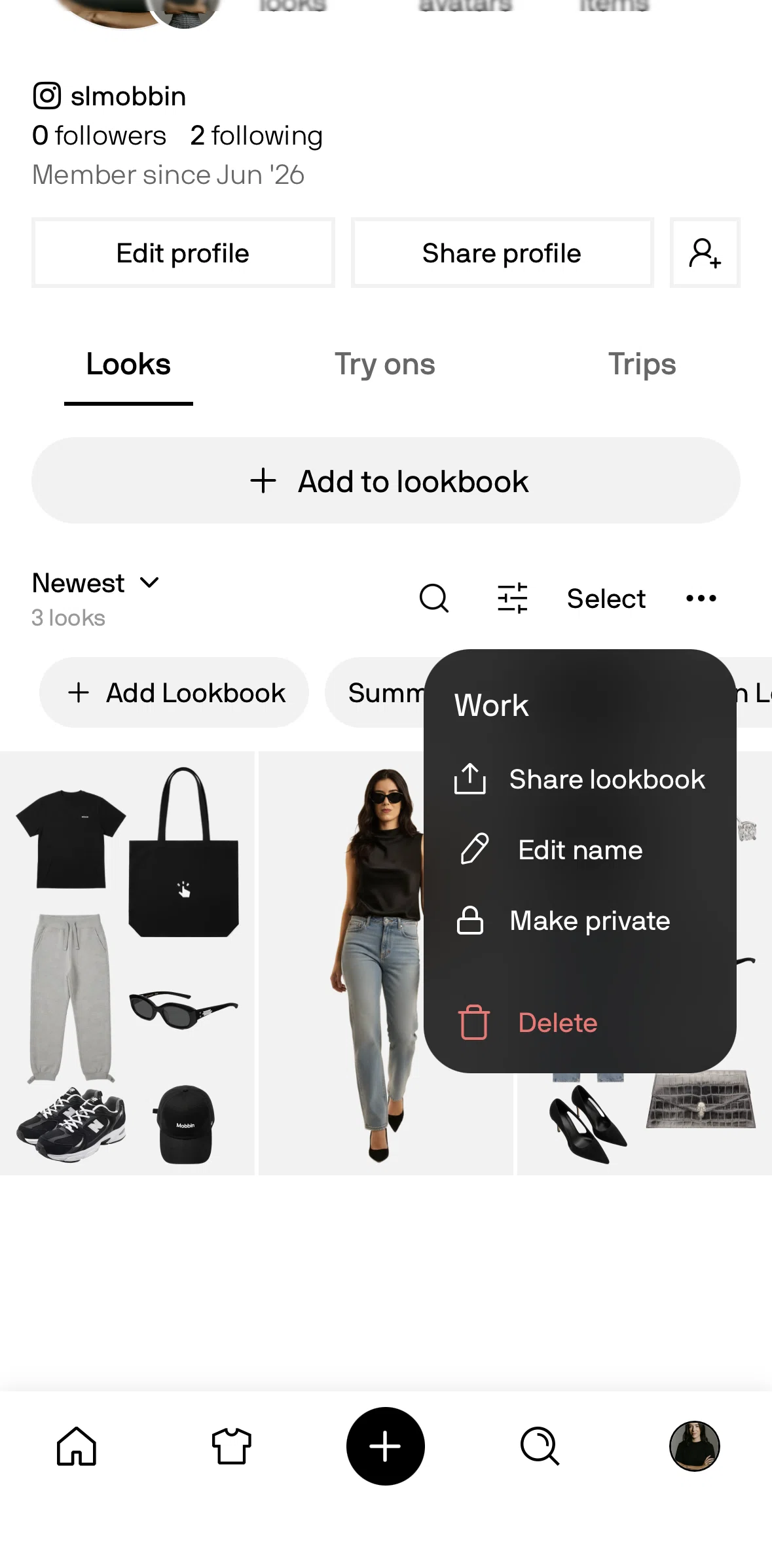Alta Screen screen in the Deleting a lookbook flow