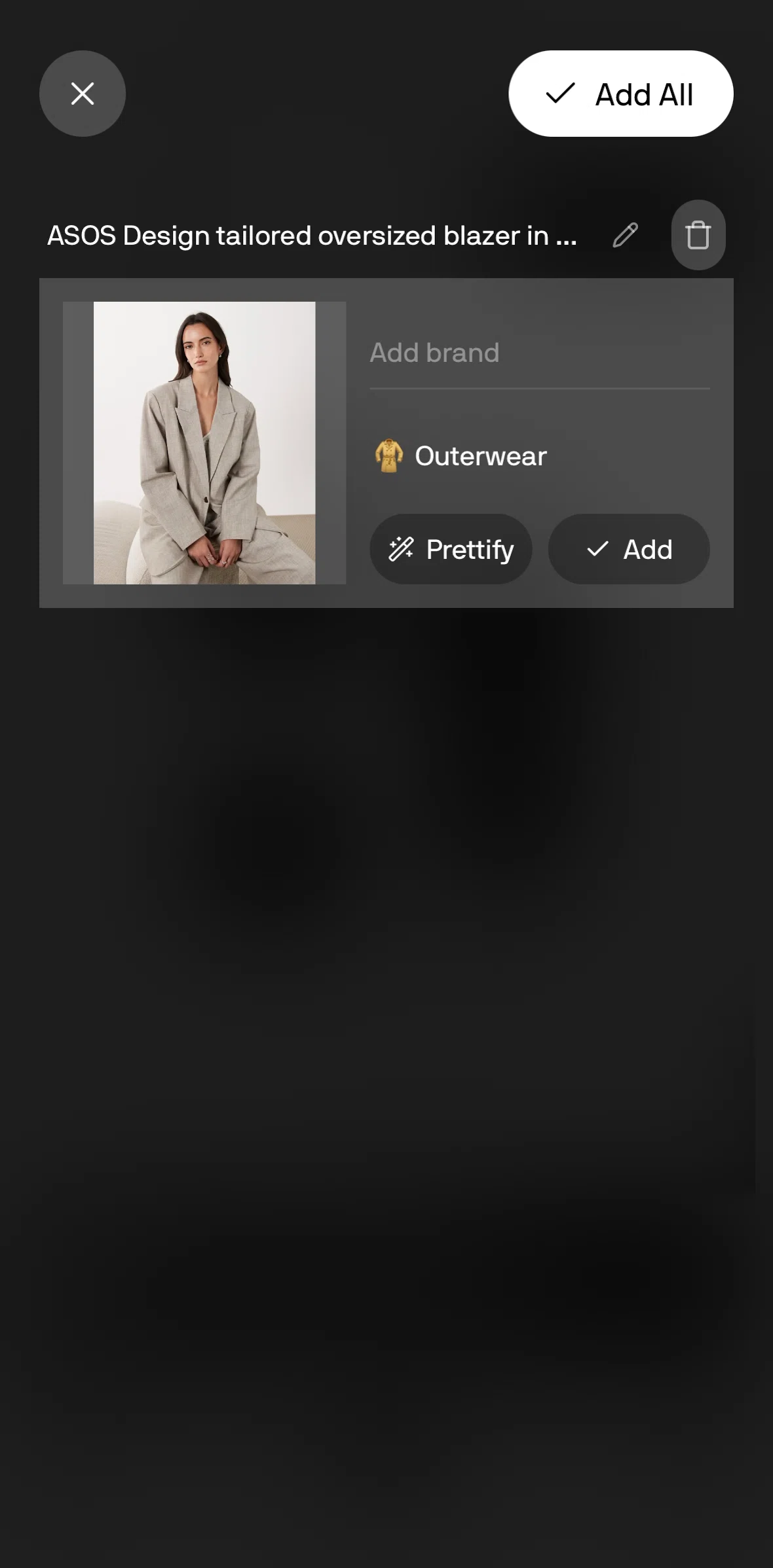 Alta Screen screen in the Editing a photo (search items) flow