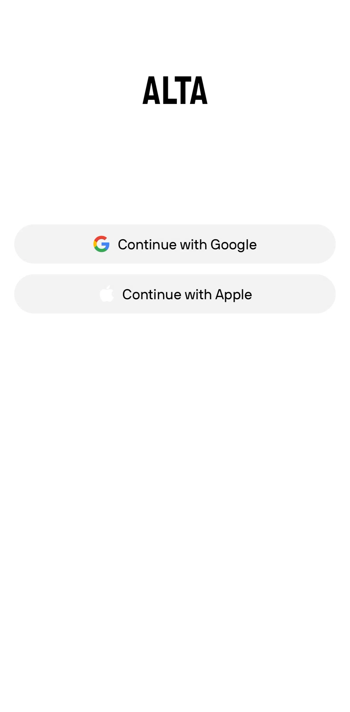 Alta Screen screen in the Logging in flow