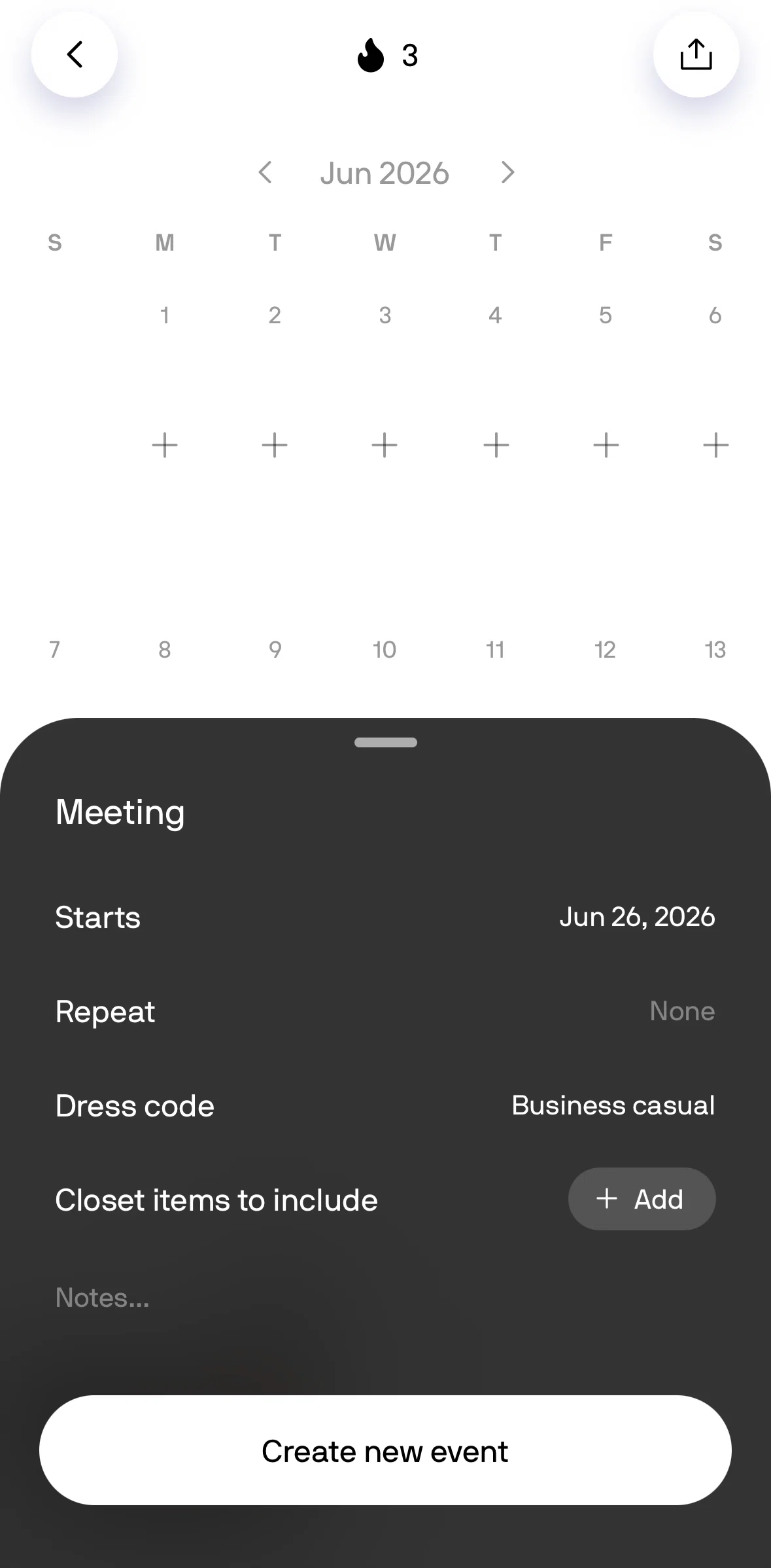 Alta Screen screen in the Scheduling an event flow