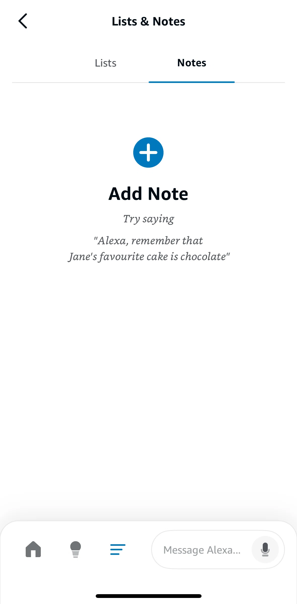 Amazon Alexa Screen screen in the Adding a note flow