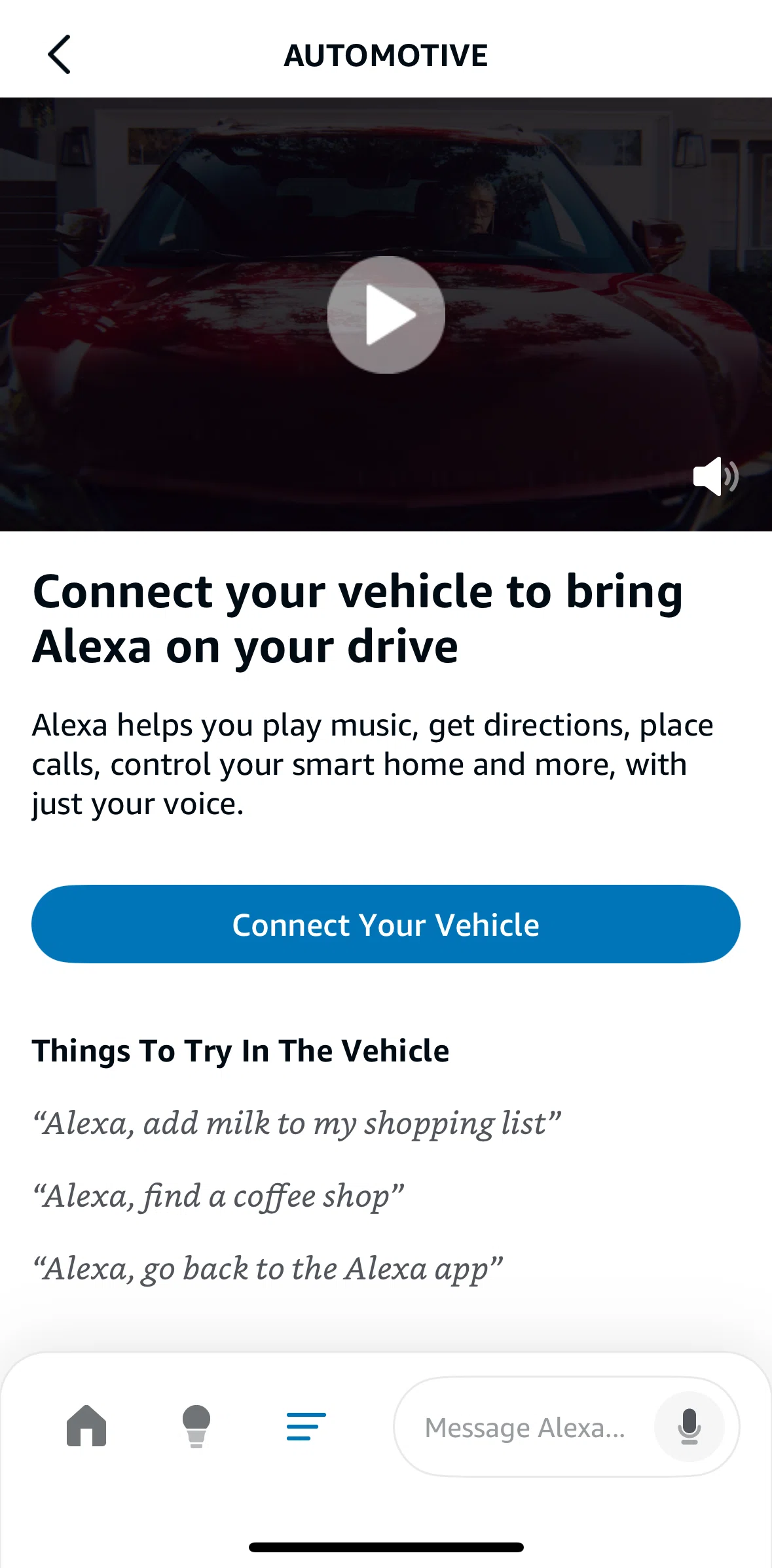 Amazon Alexa Screen screen in the Connecting a vehicle flow
