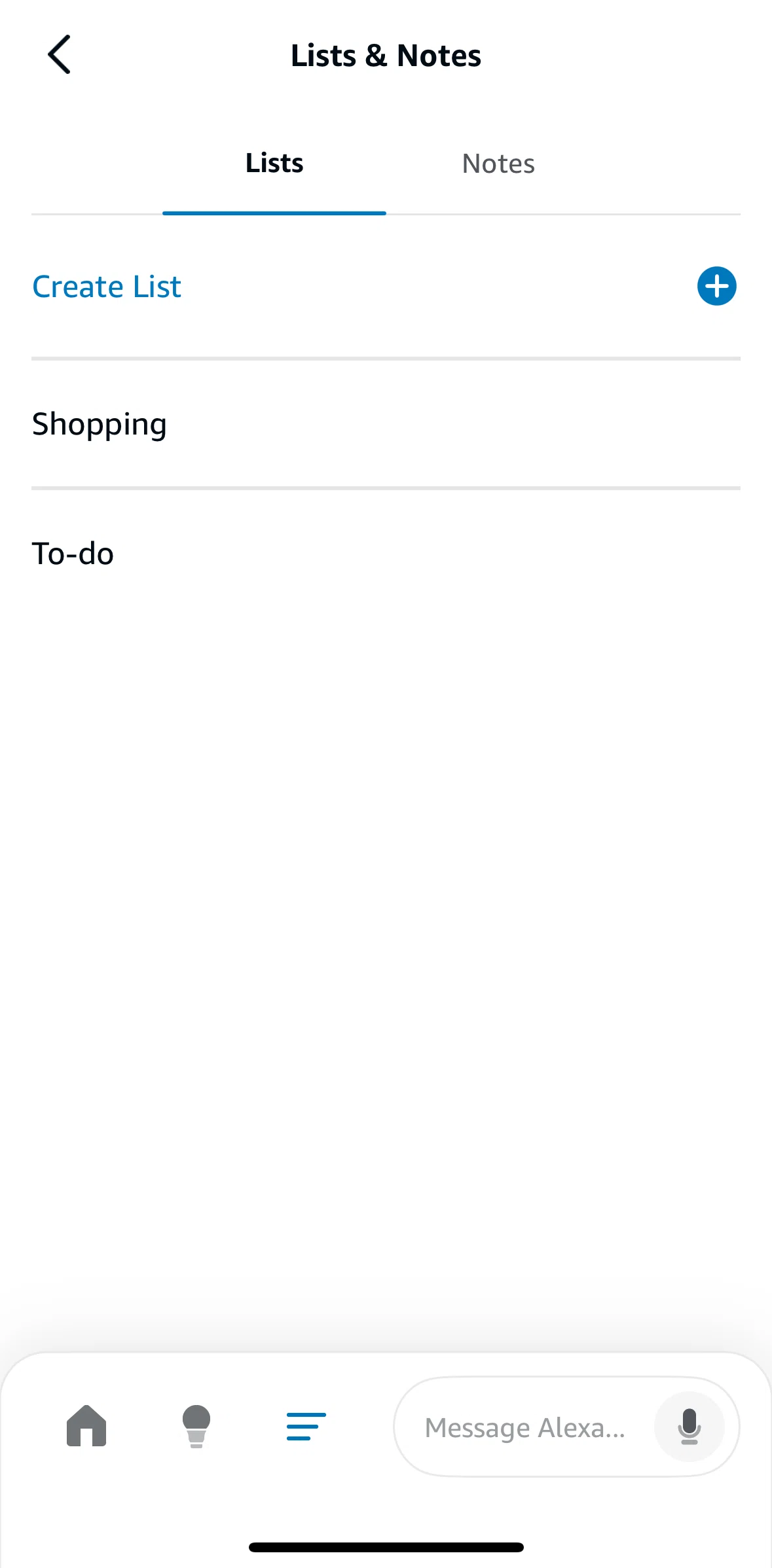 Amazon Alexa Screen screen in the Creating a list flow