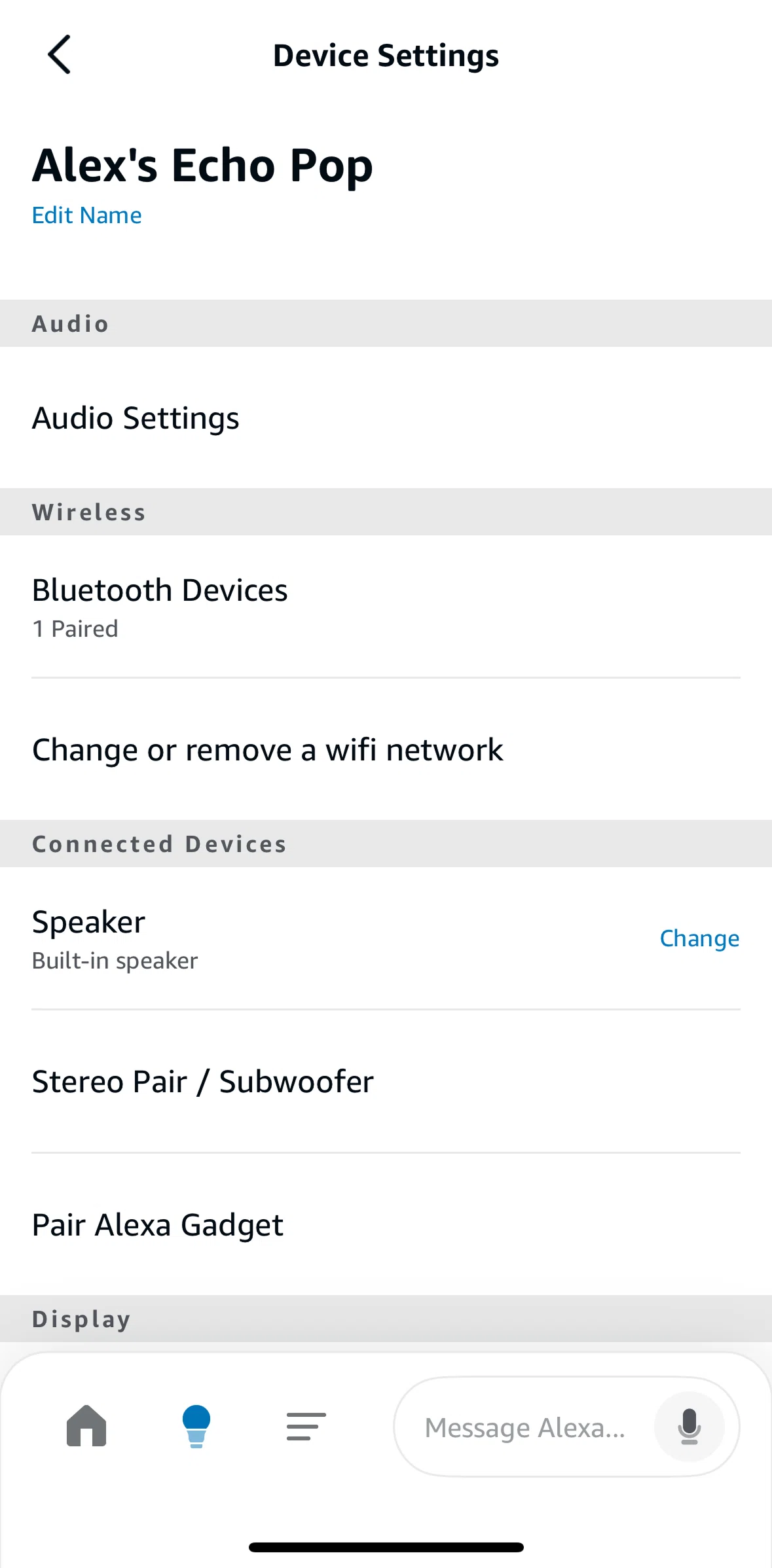 Amazon Alexa Screen screen in the Customizing audio settings flow