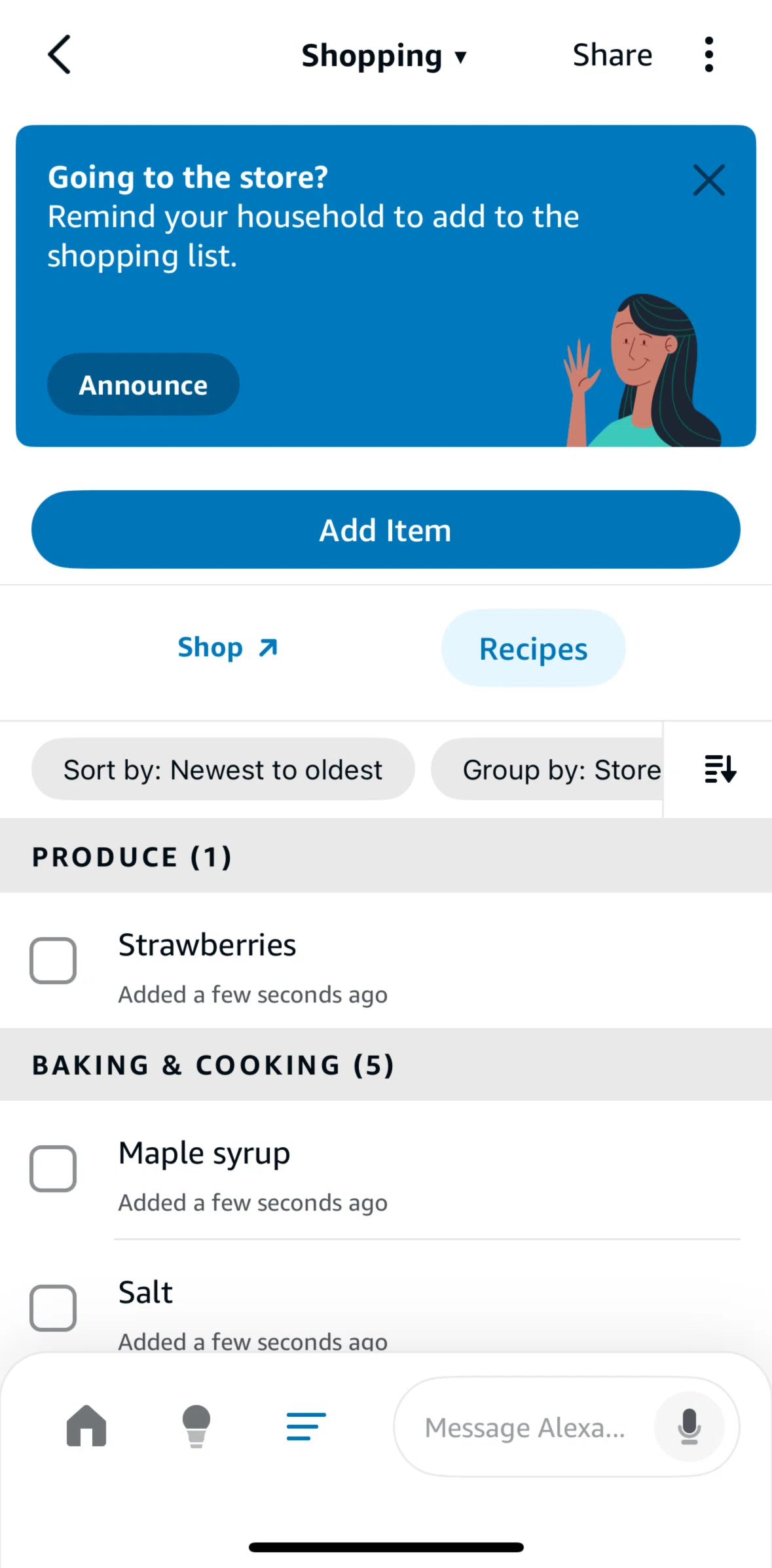 Amazon Alexa Screen screen in the Filtering a list flow