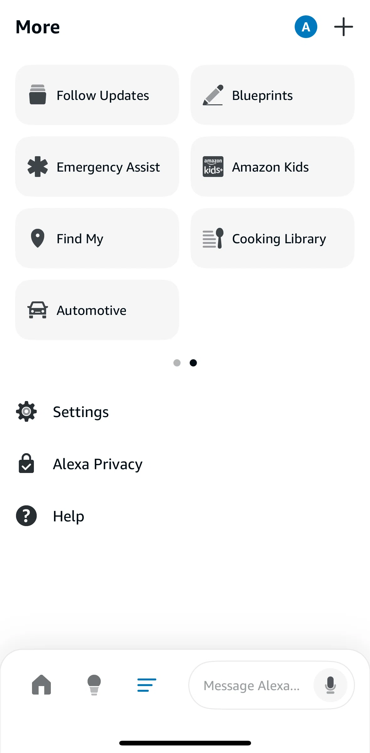 Amazon Alexa Screen screen in the Following topics flow