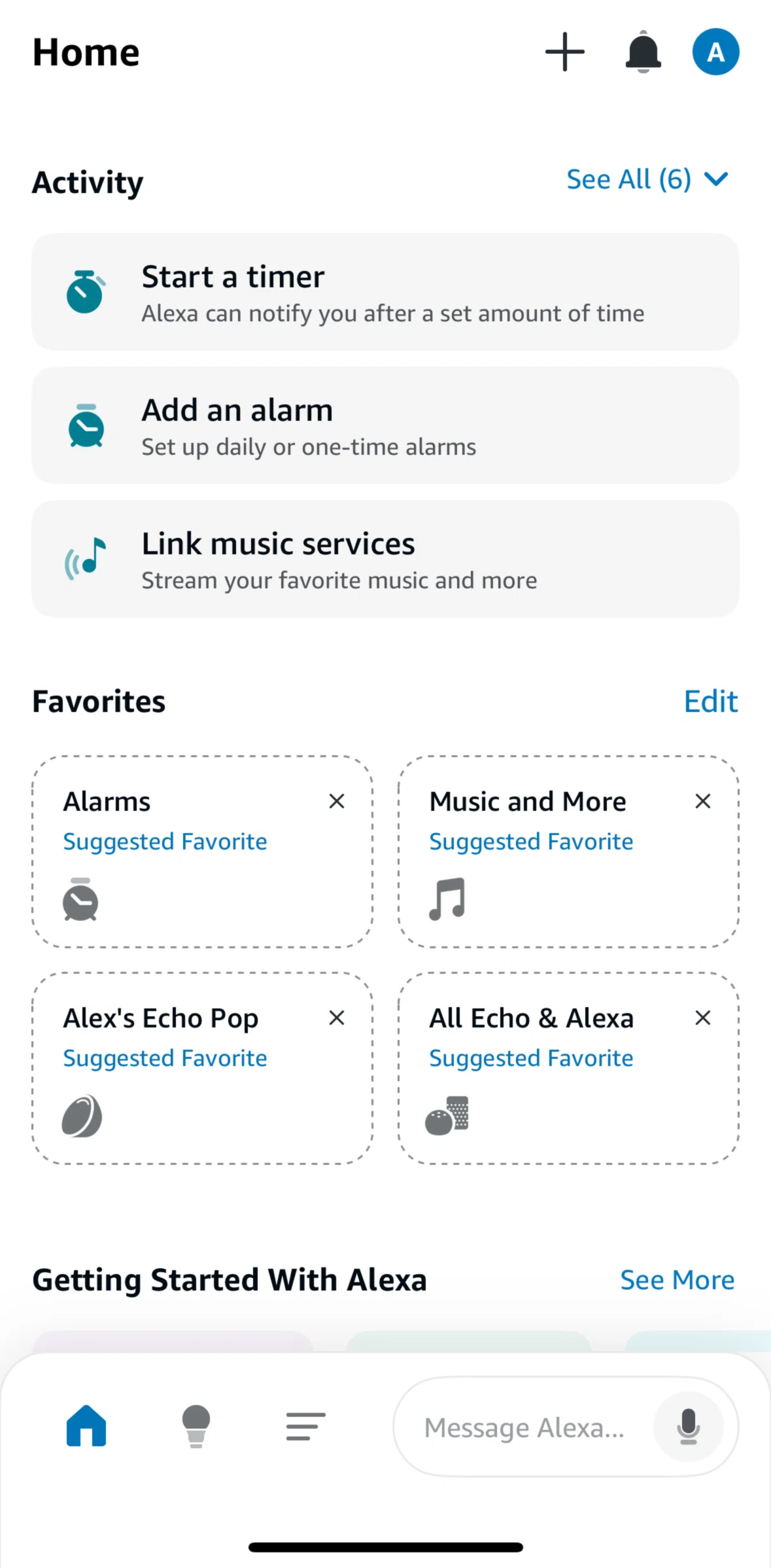 Amazon Alexa Screen screen in the Home flow