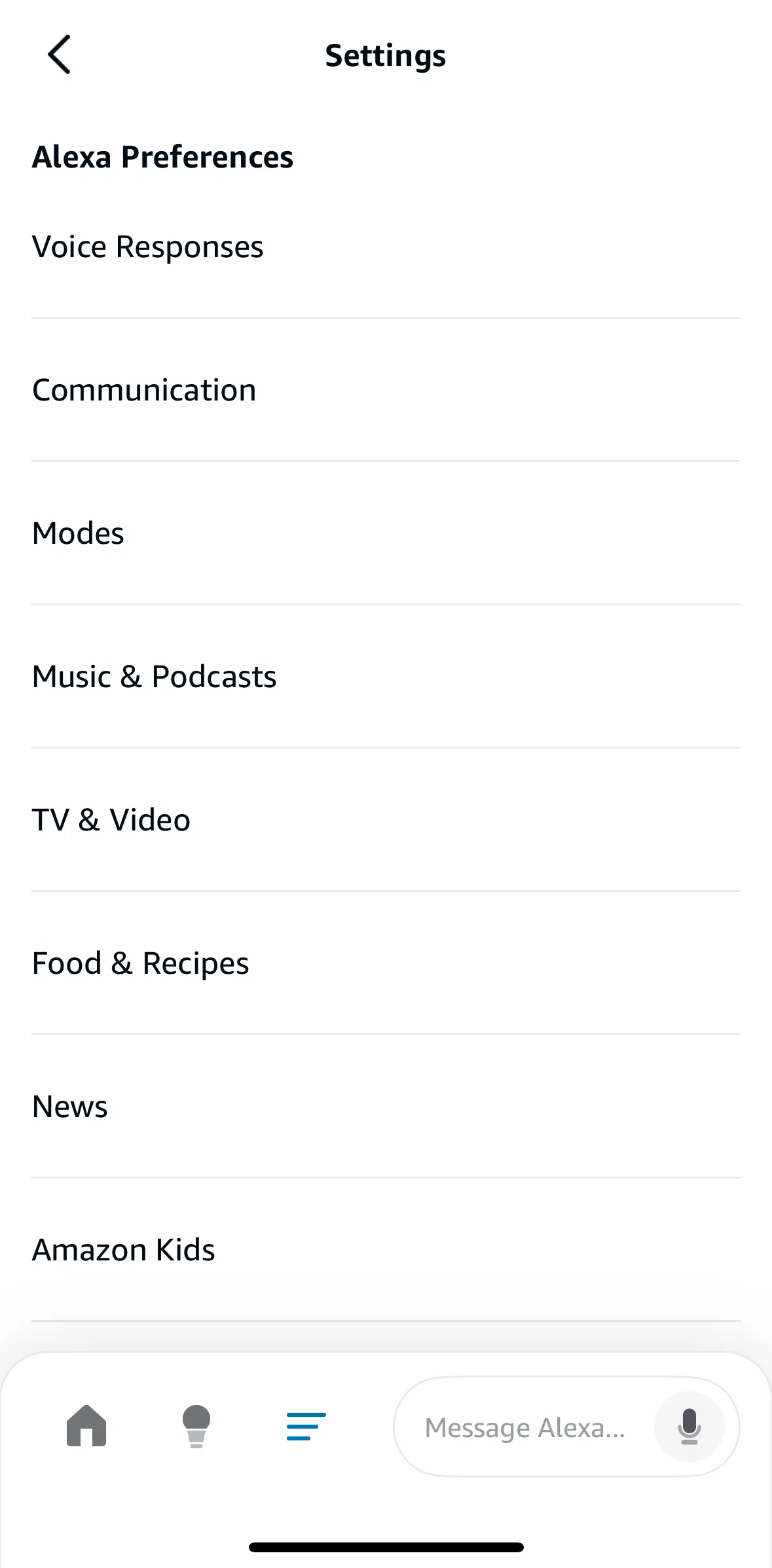 Amazon Alexa Screen screen in the Selecting dietary preferences flow