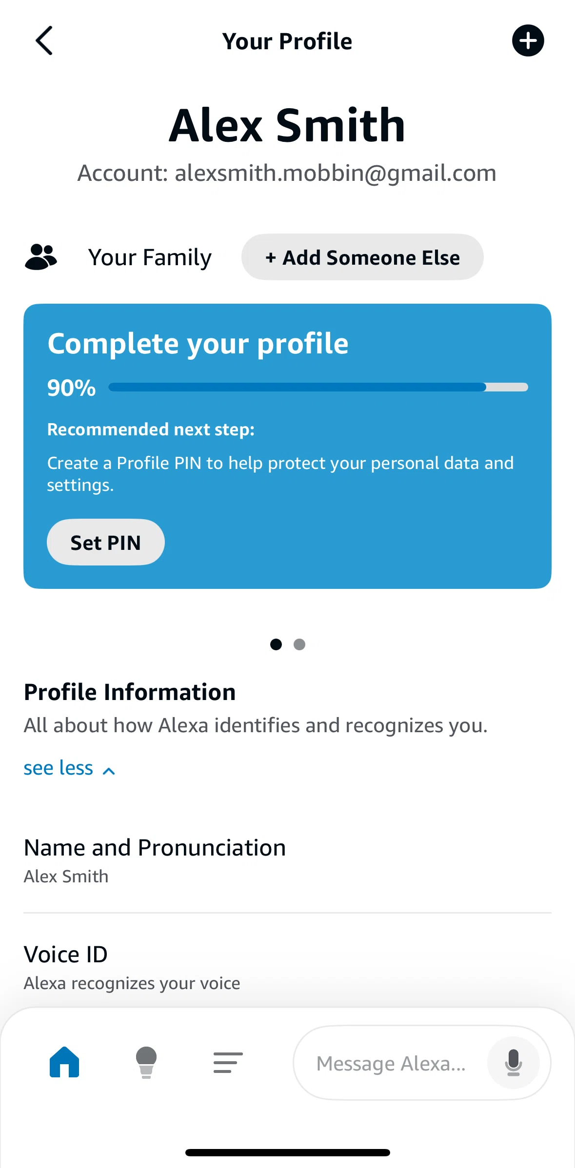 Amazon Alexa Screen screen in the Setting profile PIN flow