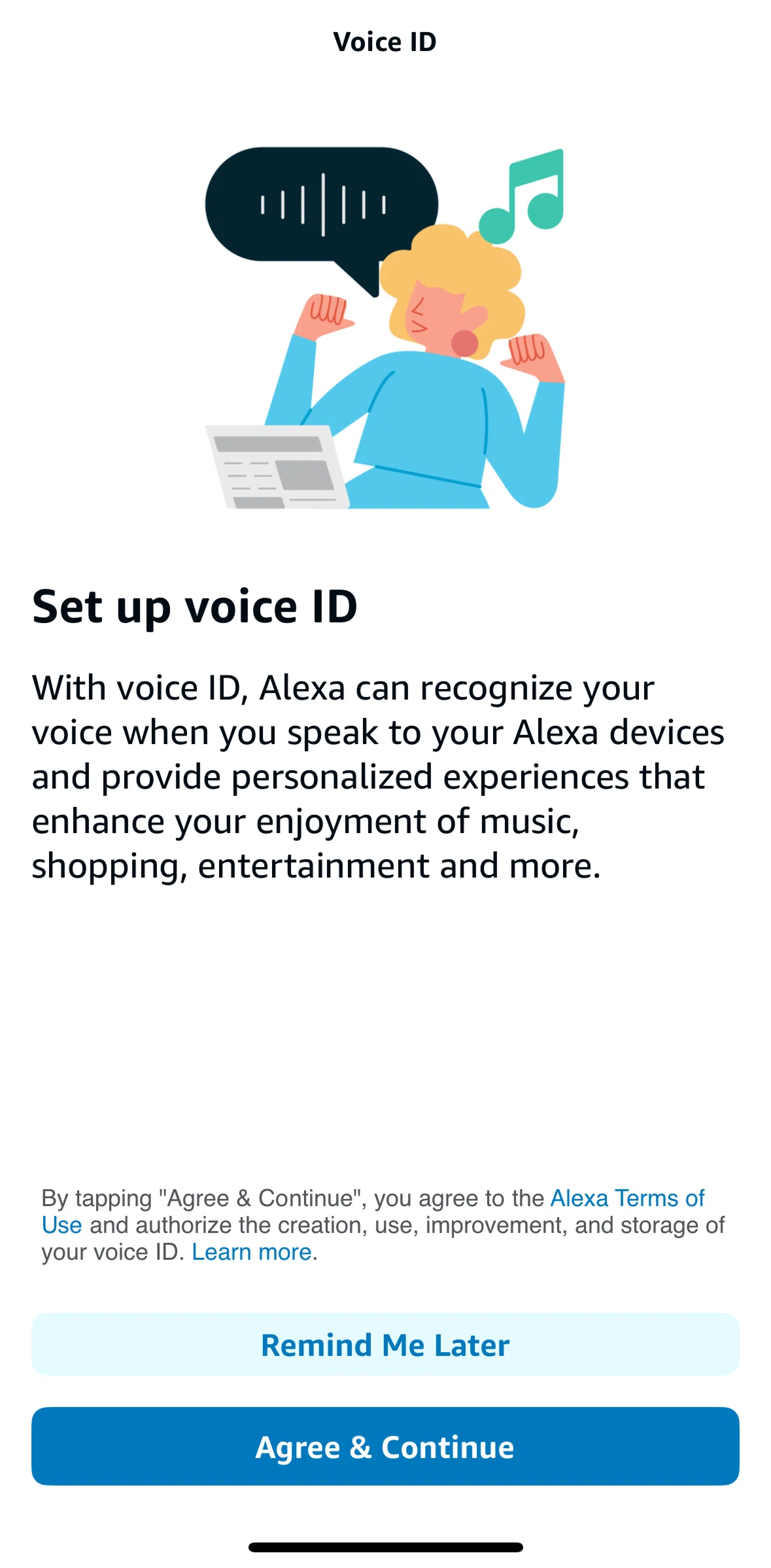 Amazon Alexa Screen screen in the Setting up voice ID flow