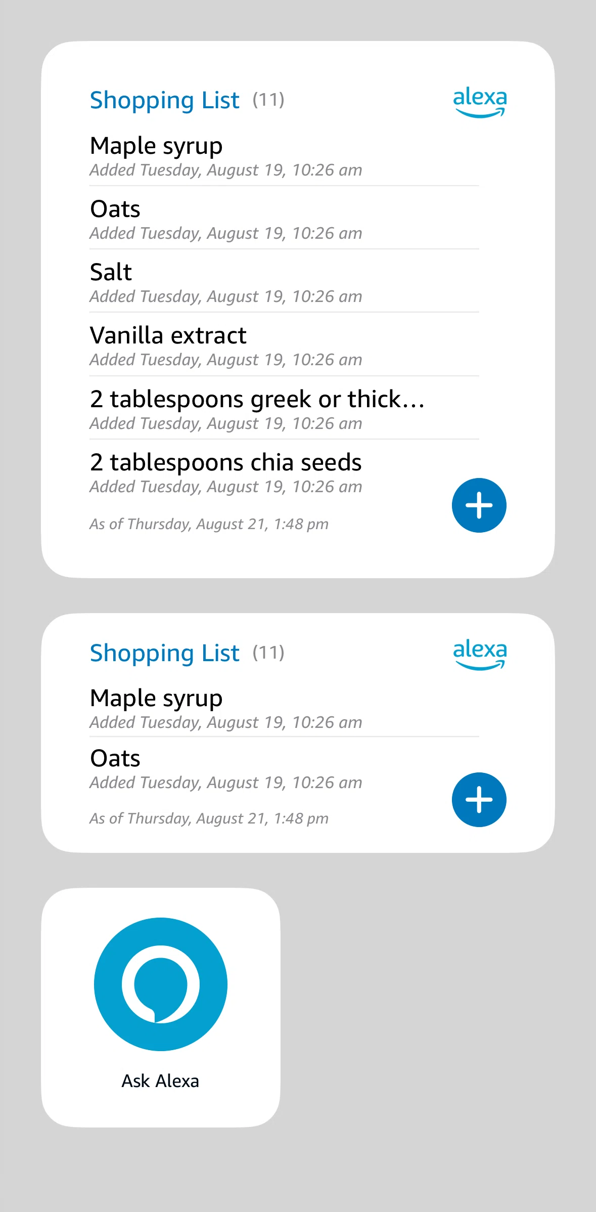 Amazon Alexa Screen screen in the Widgets flow