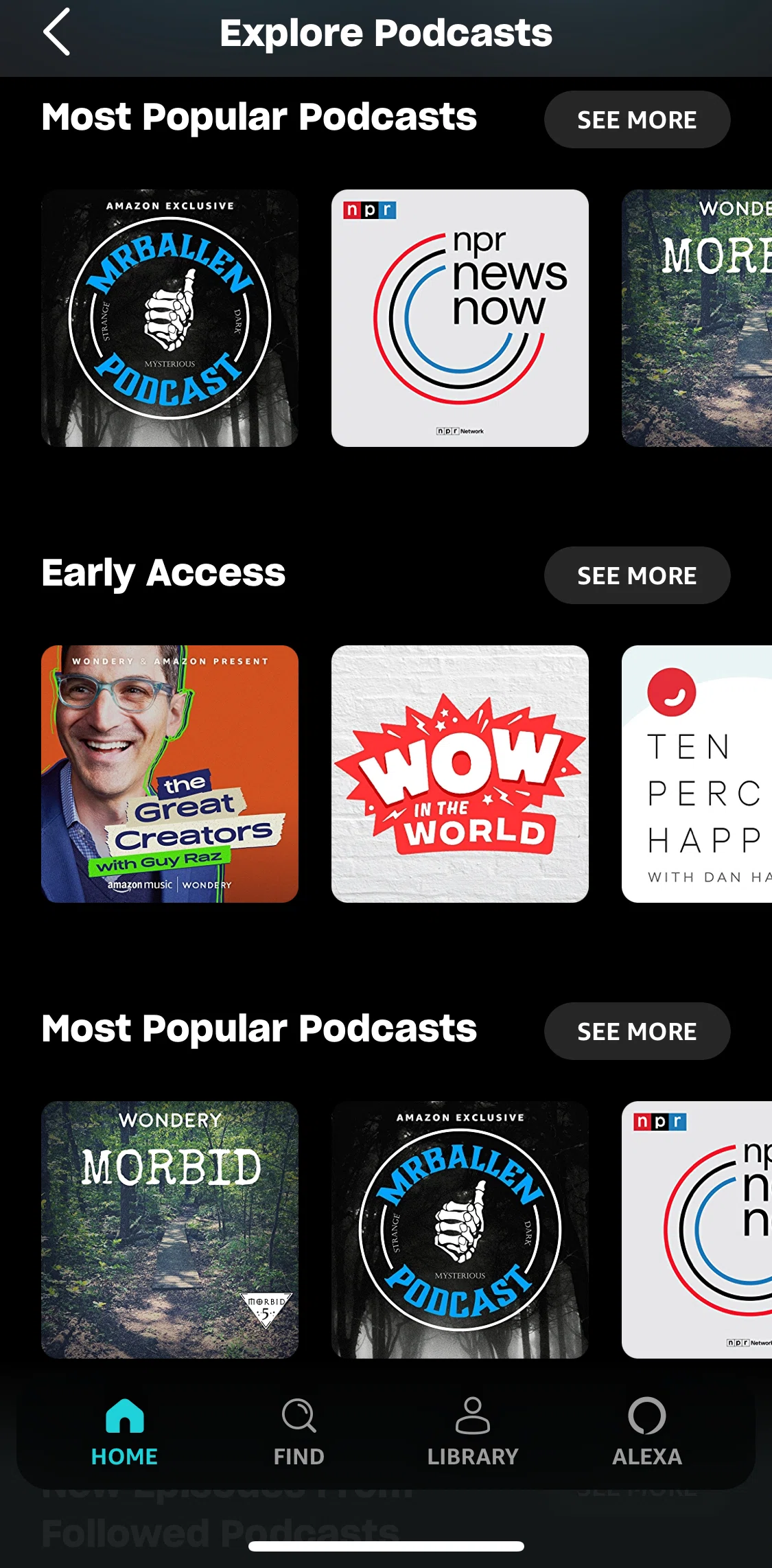 Amazon Music Screen screen in the Browse a podcast collection flow