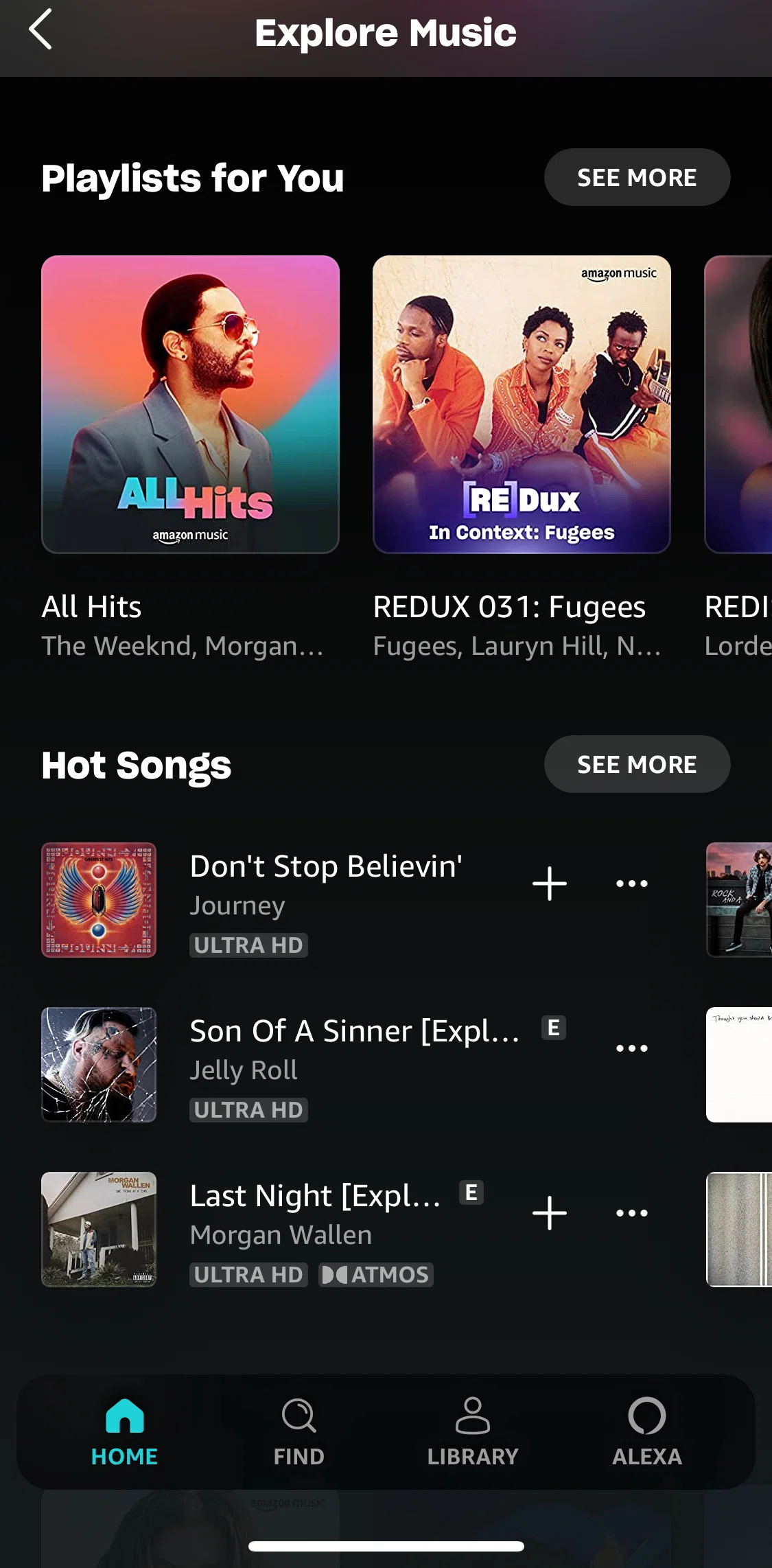 Amazon Music Screen screen in the Browse a song collection flow