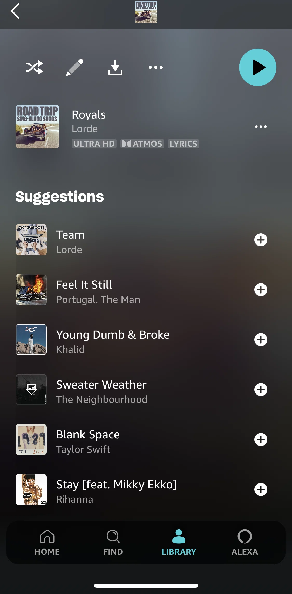 Amazon Music Screen screen in the Deleting a playlist flow