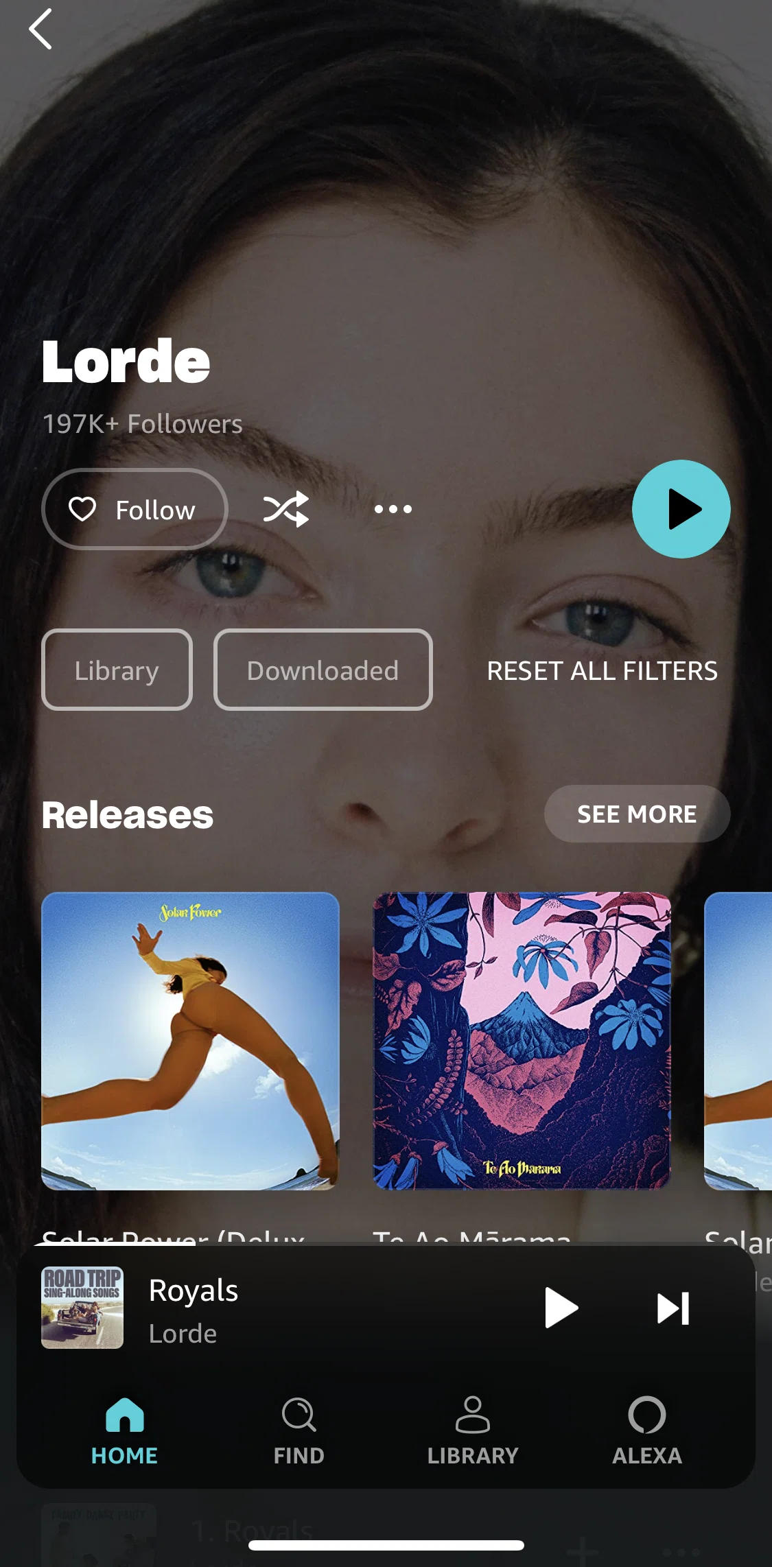Amazon Music Screen screen in the Following an artist flow