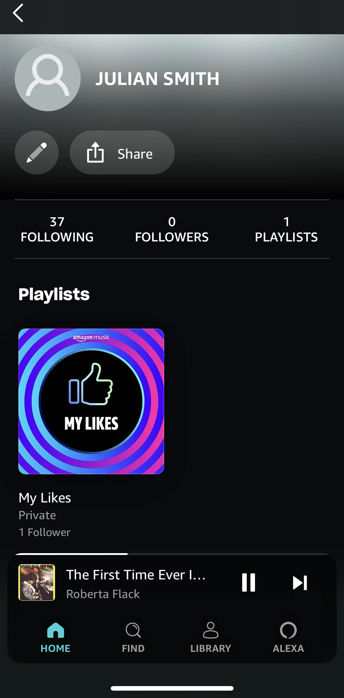 Amazon Music Screen screen in the Following and followers flow