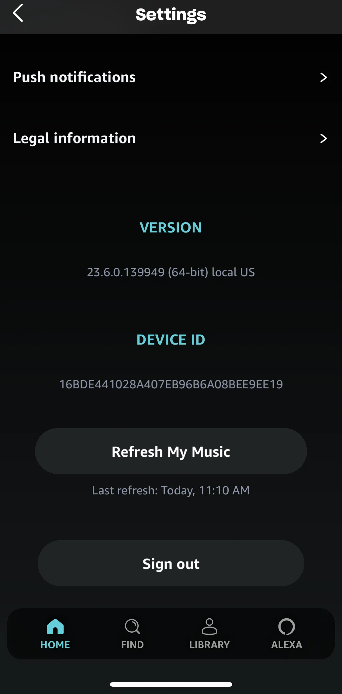 Amazon Music Screen screen in the Legal information flow