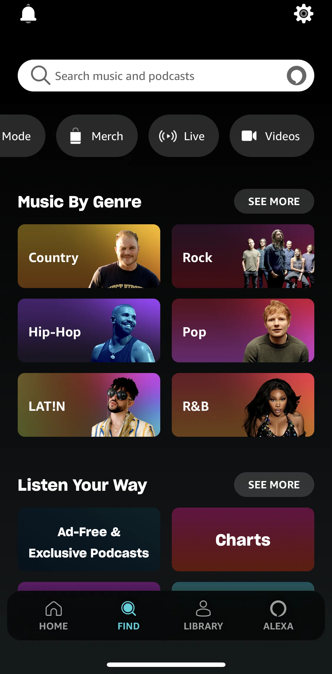 Amazon Music Screen screen in the Live flow