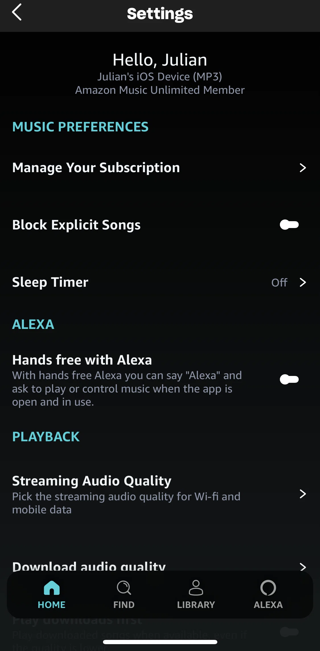 Amazon Music Screen screen in the Manage subscription flow