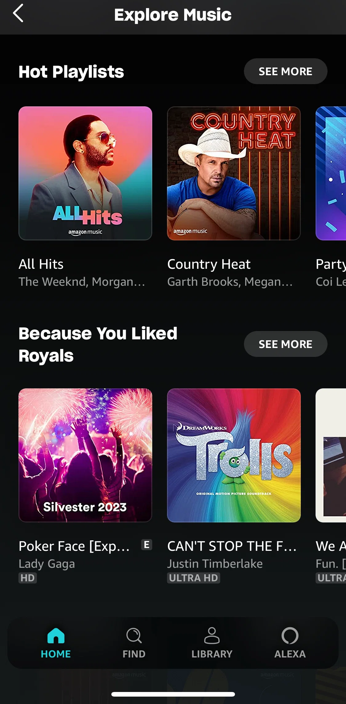 Amazon Music Screen screen in the Playlist detail flow