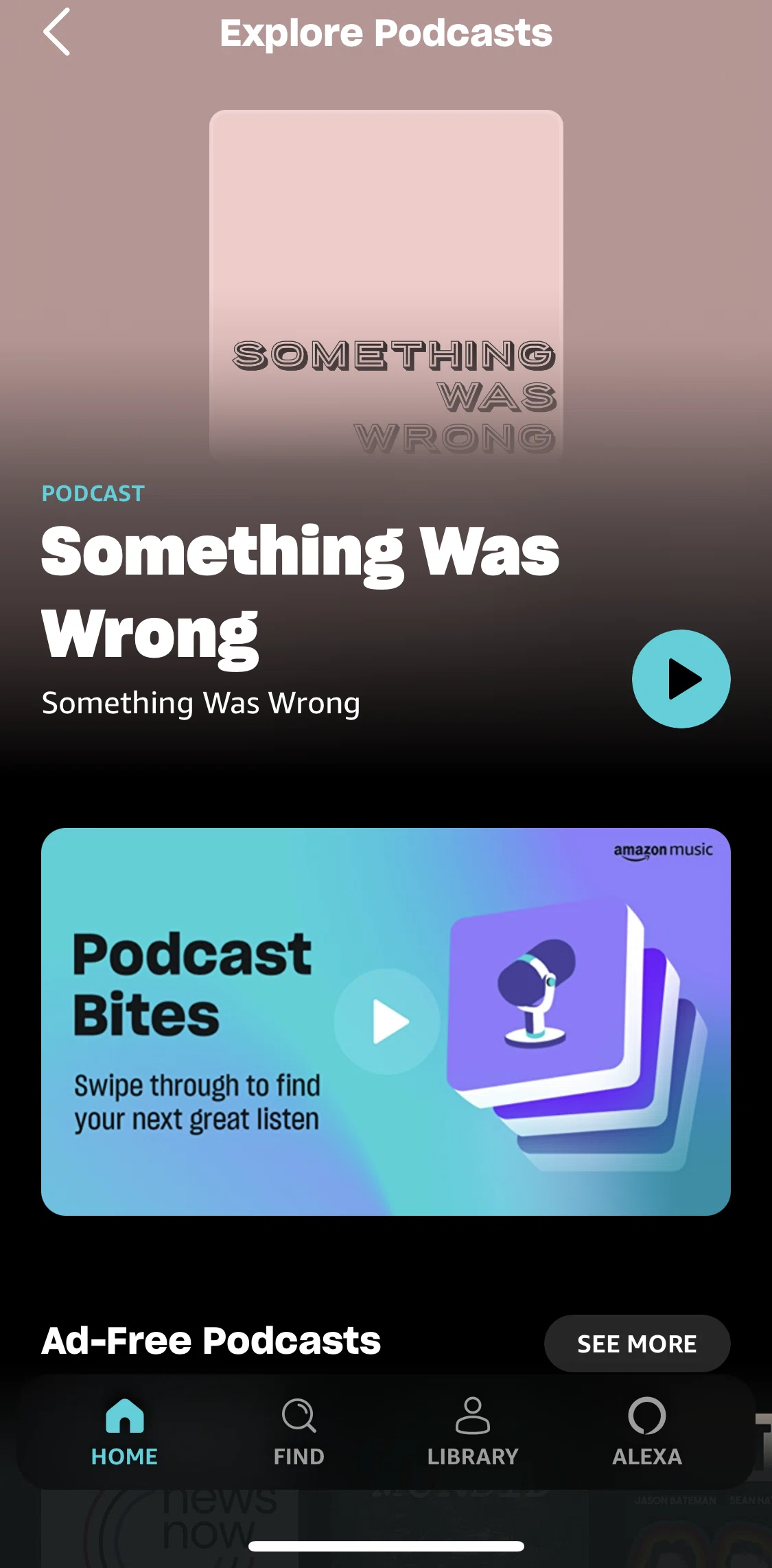 Amazon Music Screen screen in the Podcast Bites flow
