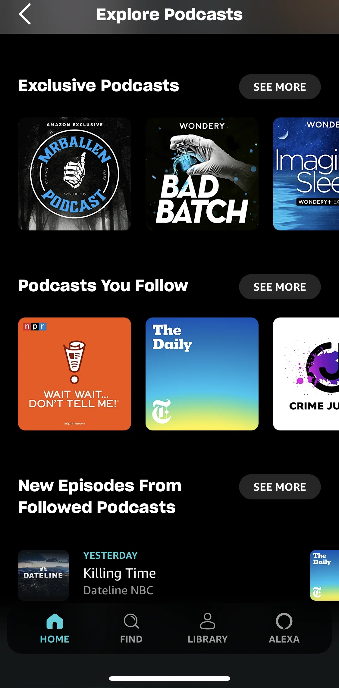 Amazon Music Screen screen in the Podcast detail flow
