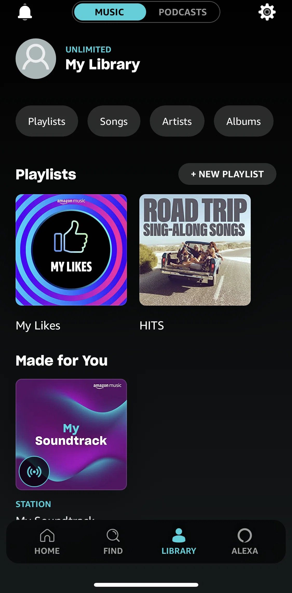 Amazon Music Screen screen in the Saved playlist flow
