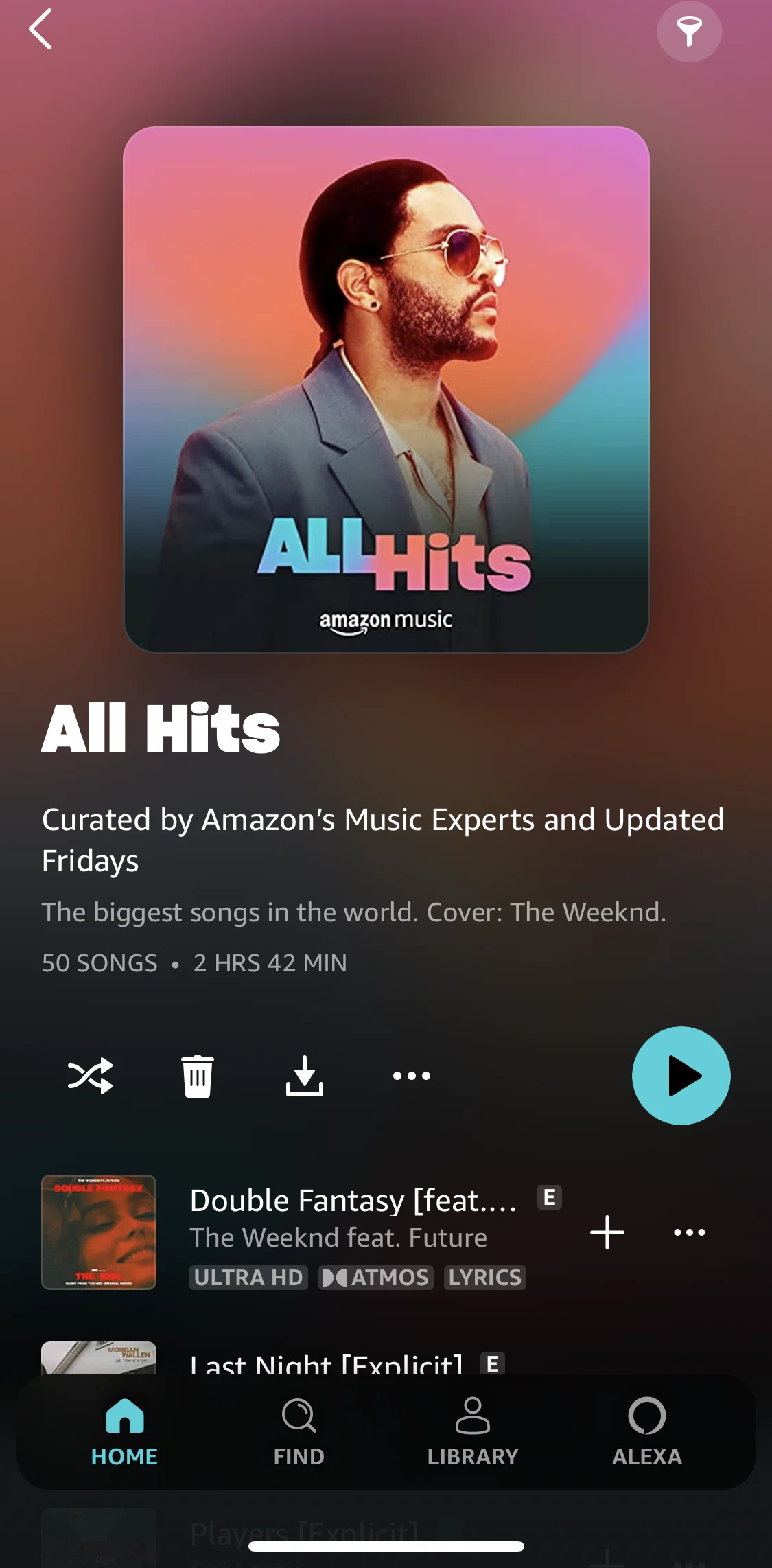 Amazon Music Screen screen in the Sorting songs flow