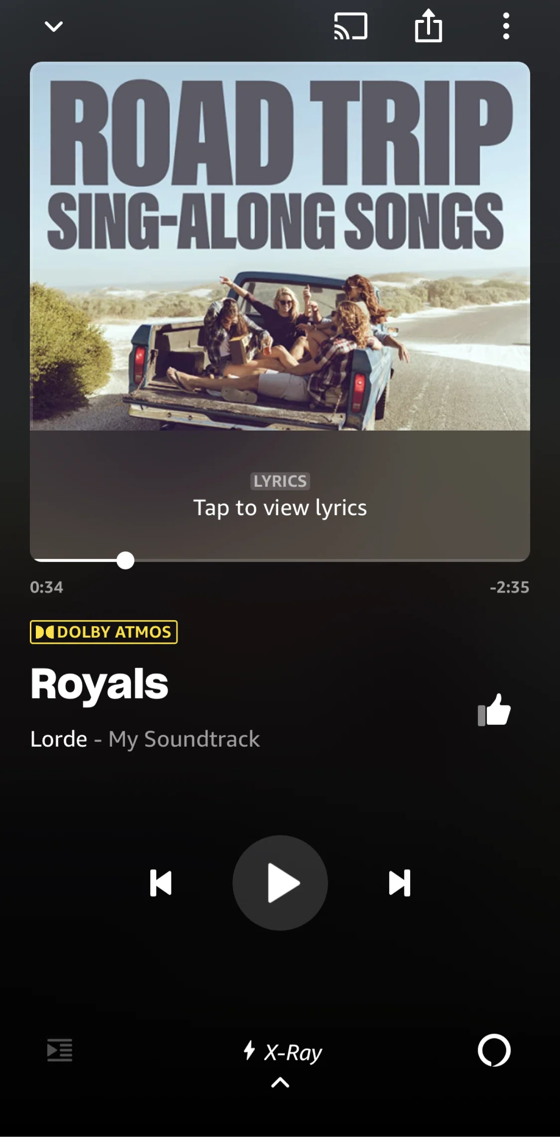 Amazon Music Screen screen in the View song lyrics flow