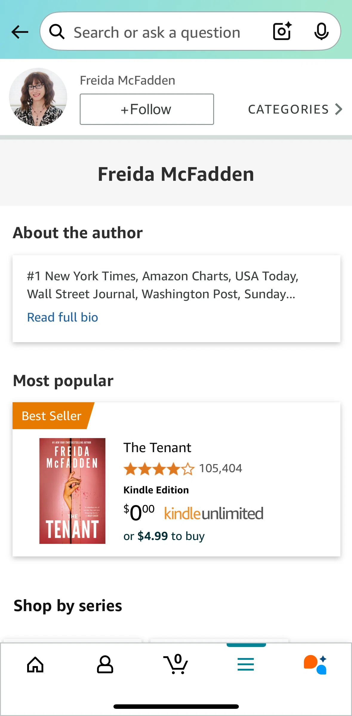 Amazon Shopping Screen screen in the About author flow