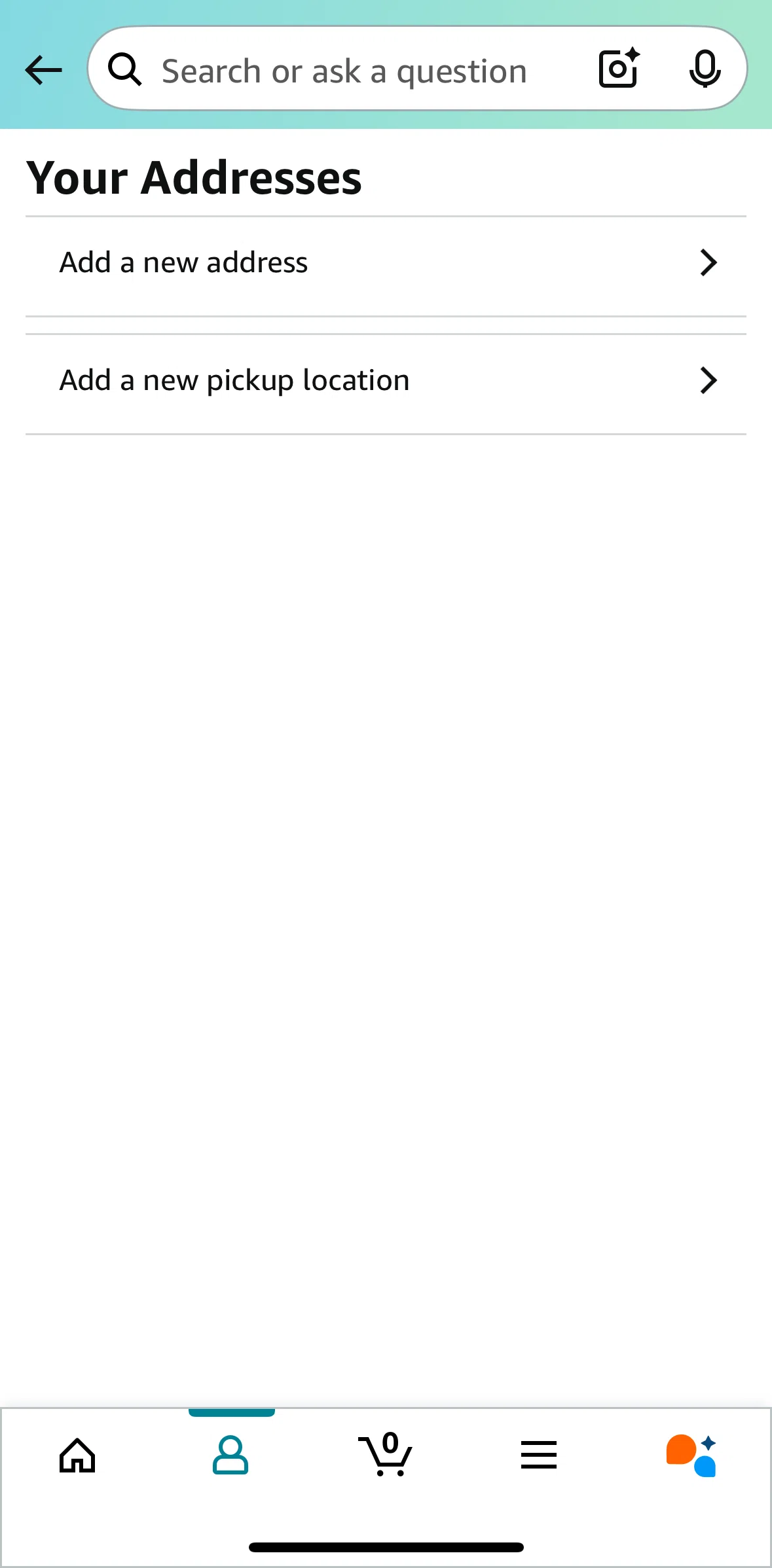 Amazon Shopping Screen screen in the Adding a pickup location flow