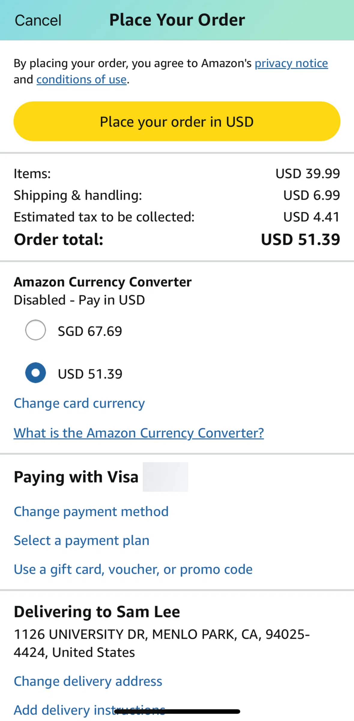 Amazon Shopping Screen screen in the Adding an address flow