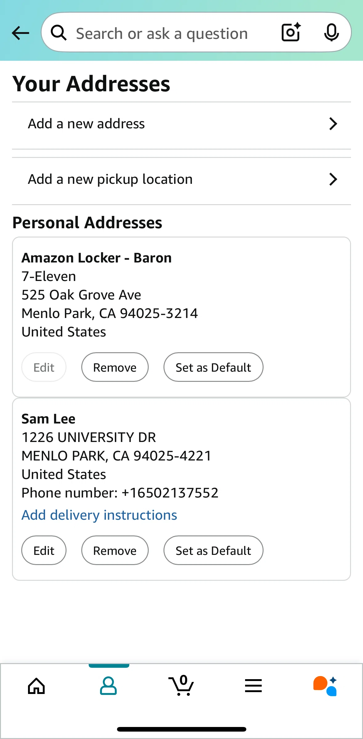Amazon Shopping Screen screen in the Adding delivery instructions flow