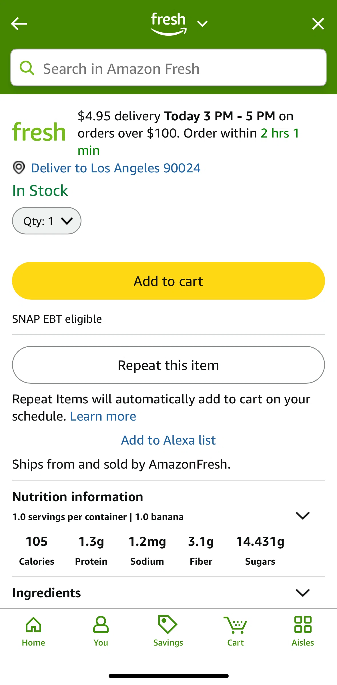 Amazon Shopping Screen screen in the Adding to repeat items flow