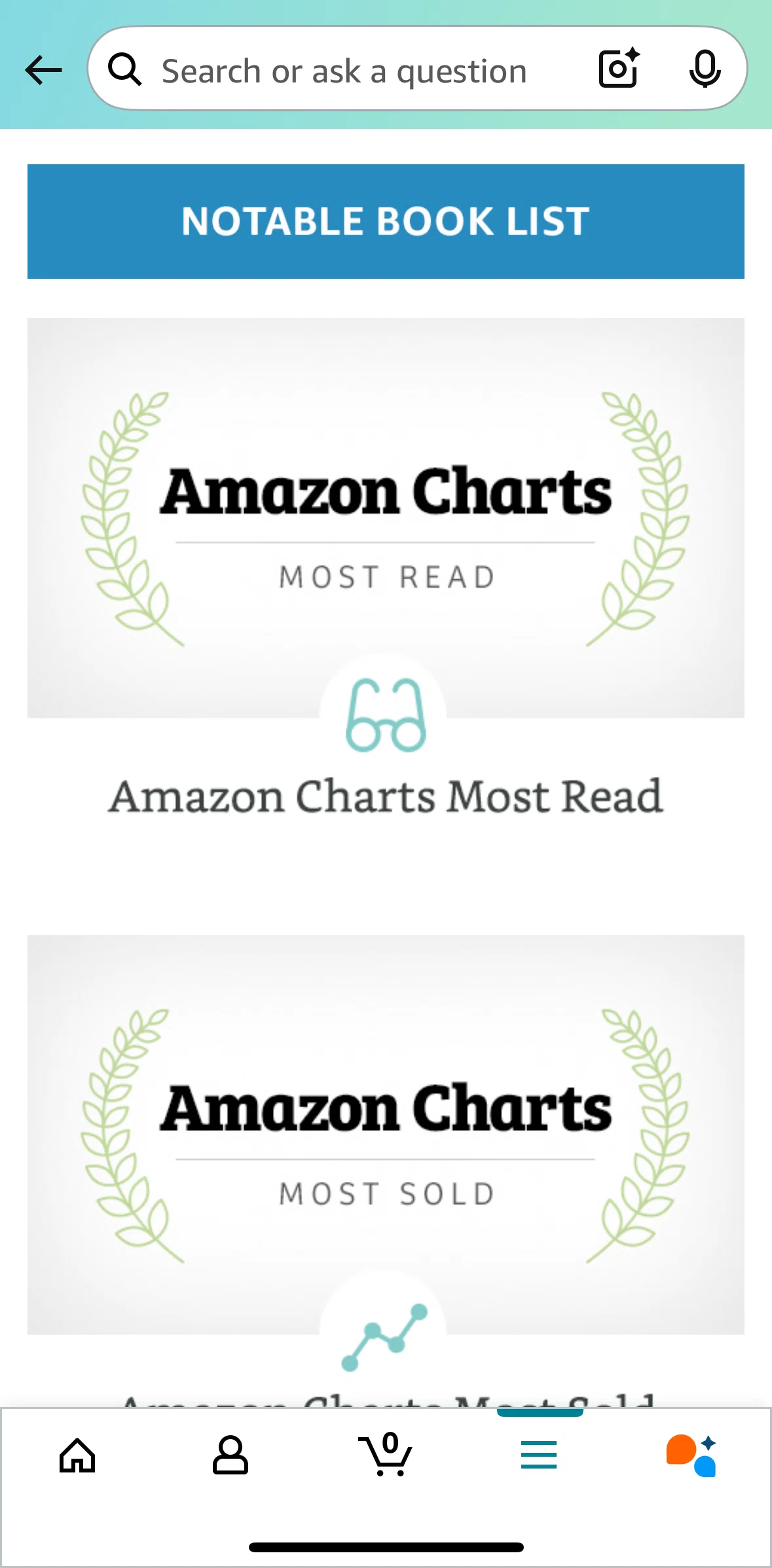 Amazon Shopping Screen screen in the Amazon Charts flow