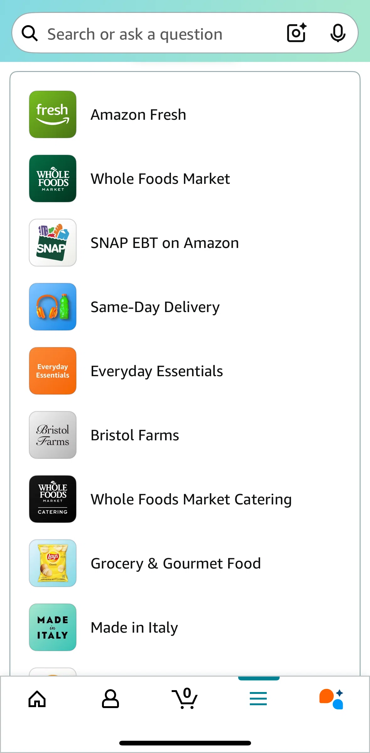 Amazon Shopping Screen screen in the Amazon Fresh flow