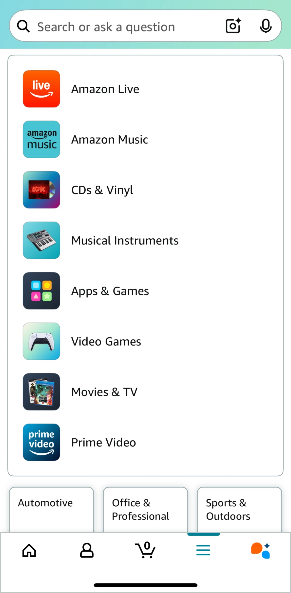 Amazon Shopping Screen screen in the Amazon Live flow