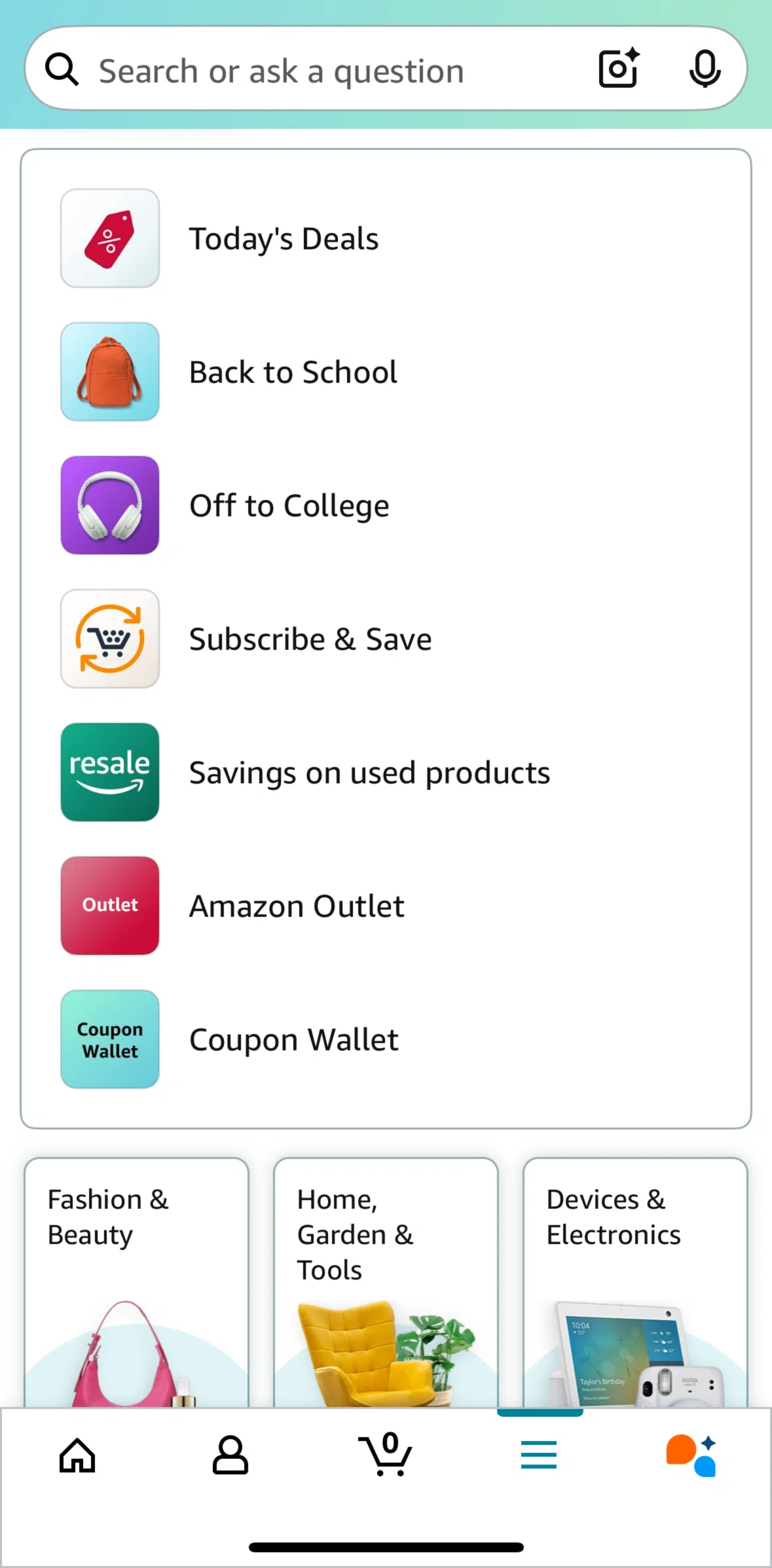 Amazon Shopping Screen screen in the Amazon Outlet flow