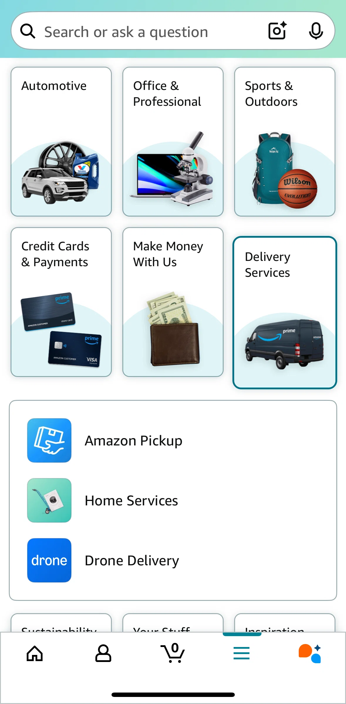 Amazon Shopping Screen screen in the Amazon Pickup flow