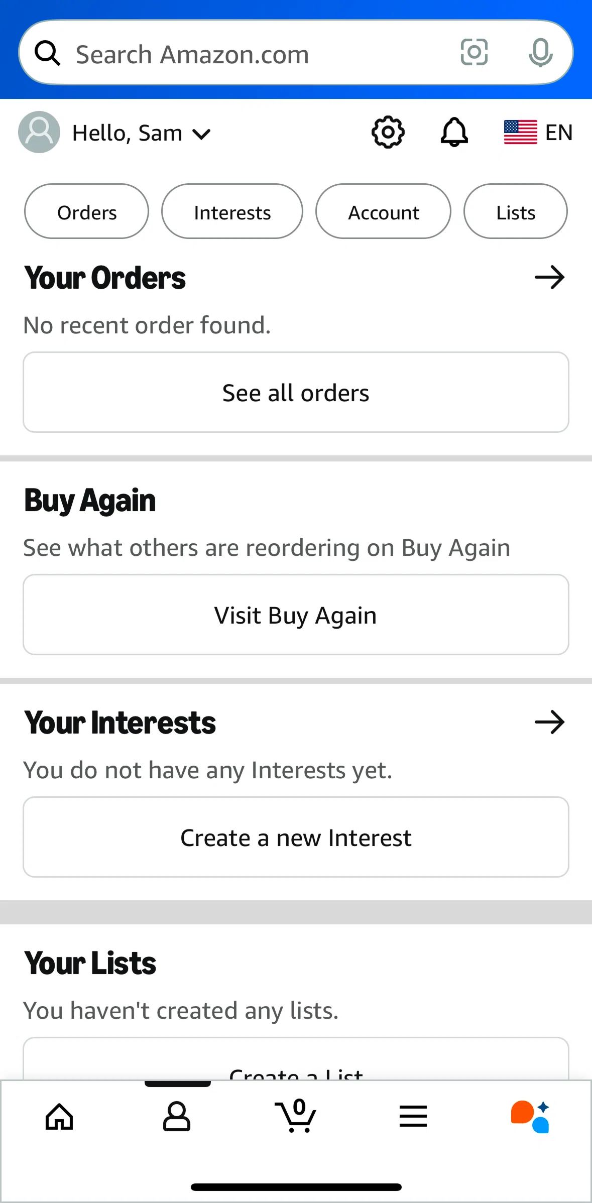 Amazon Shopping Screen screen in the App settings flow