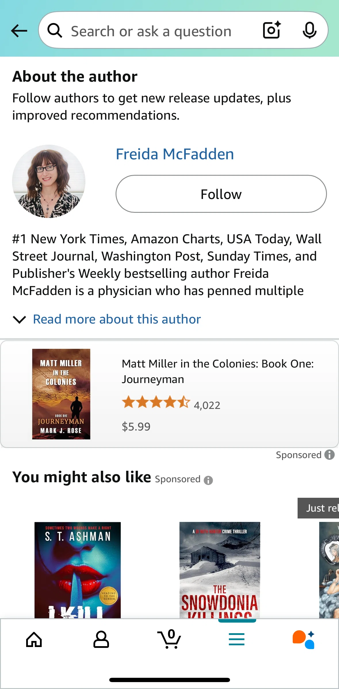 Amazon Shopping Screen screen in the Author profile flow