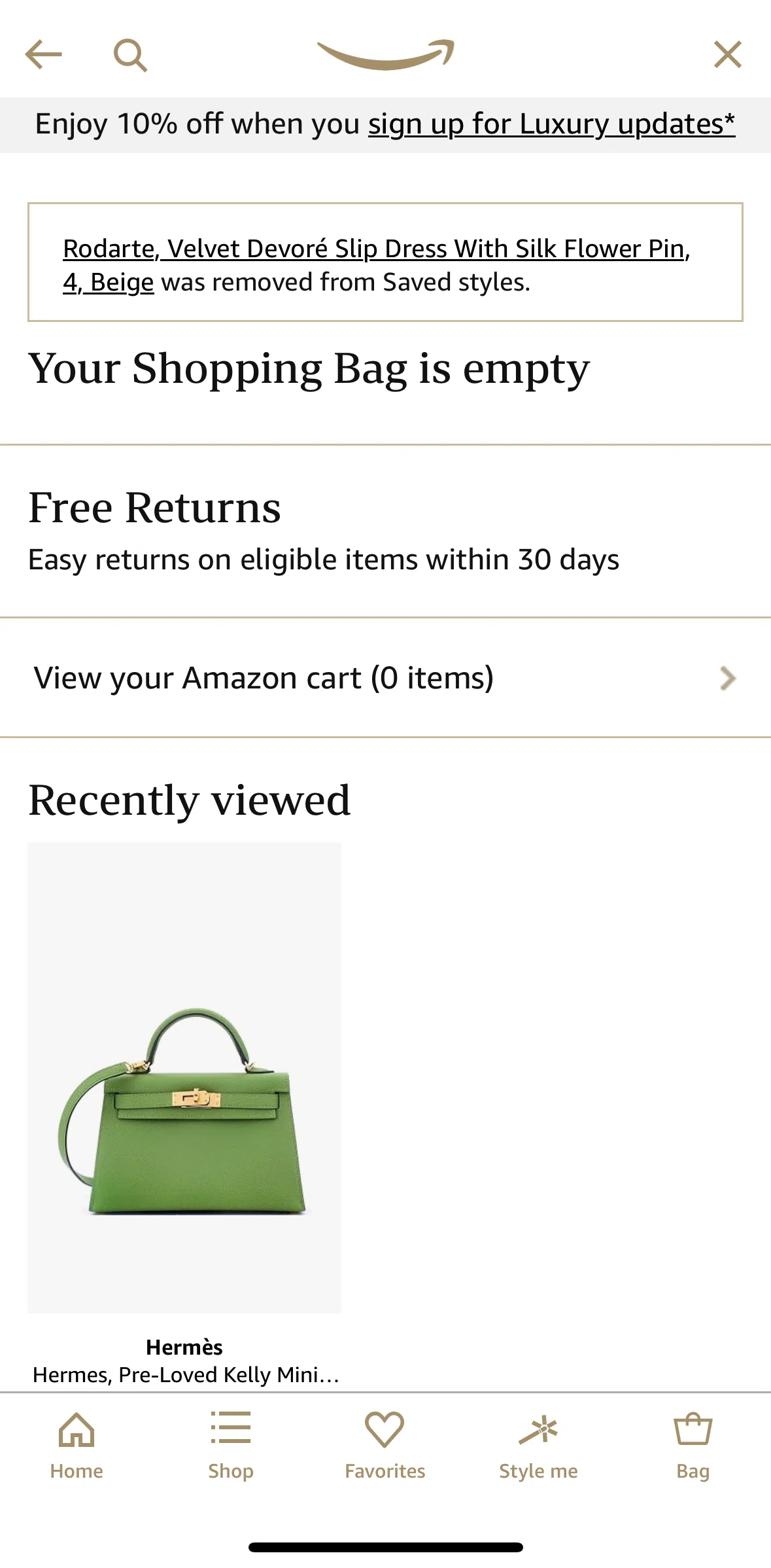 Amazon Shopping Screen screen in the Bag flow