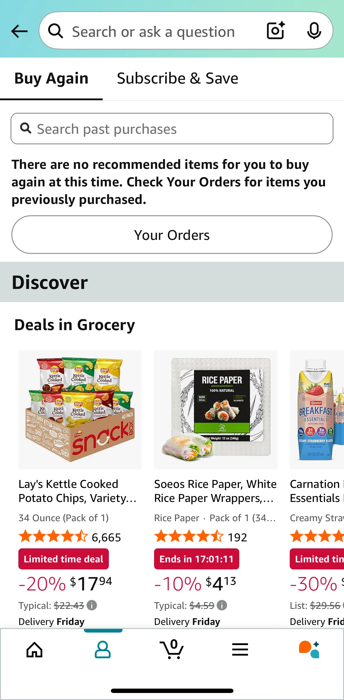 Amazon Shopping Screen screen in the Buy Again (tab) flow