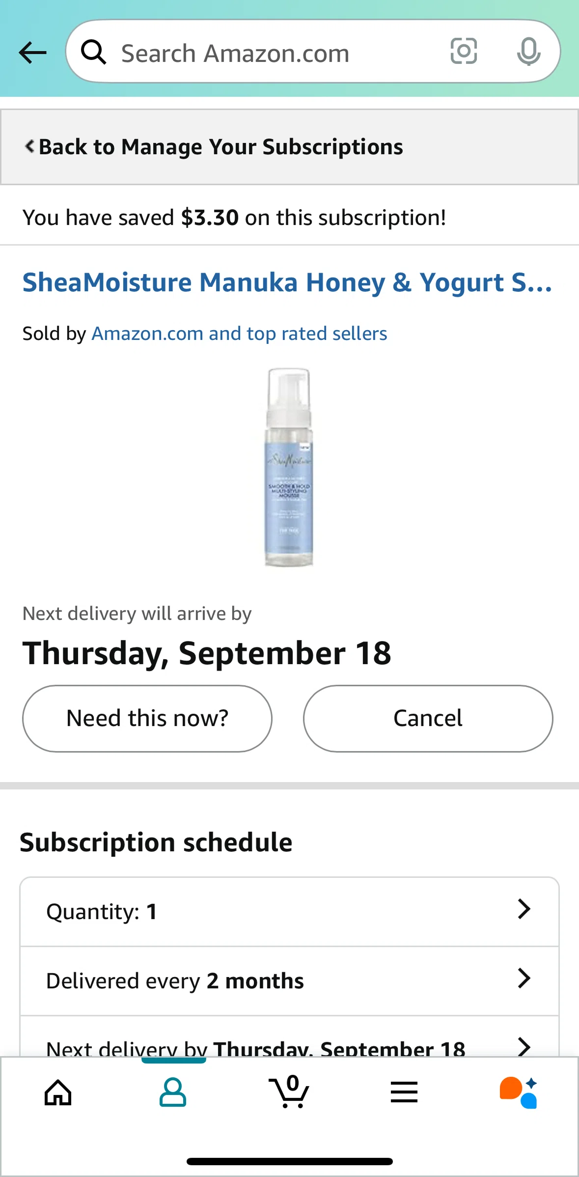 Amazon Shopping Screen screen in the Canceling a subscription flow